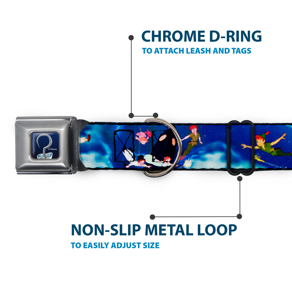 Captain Hook's Hook Full Color Seatbelt Buckle Collar - Peter Pan Flying Scene Dog Collars Seatbelt Buckle Disney