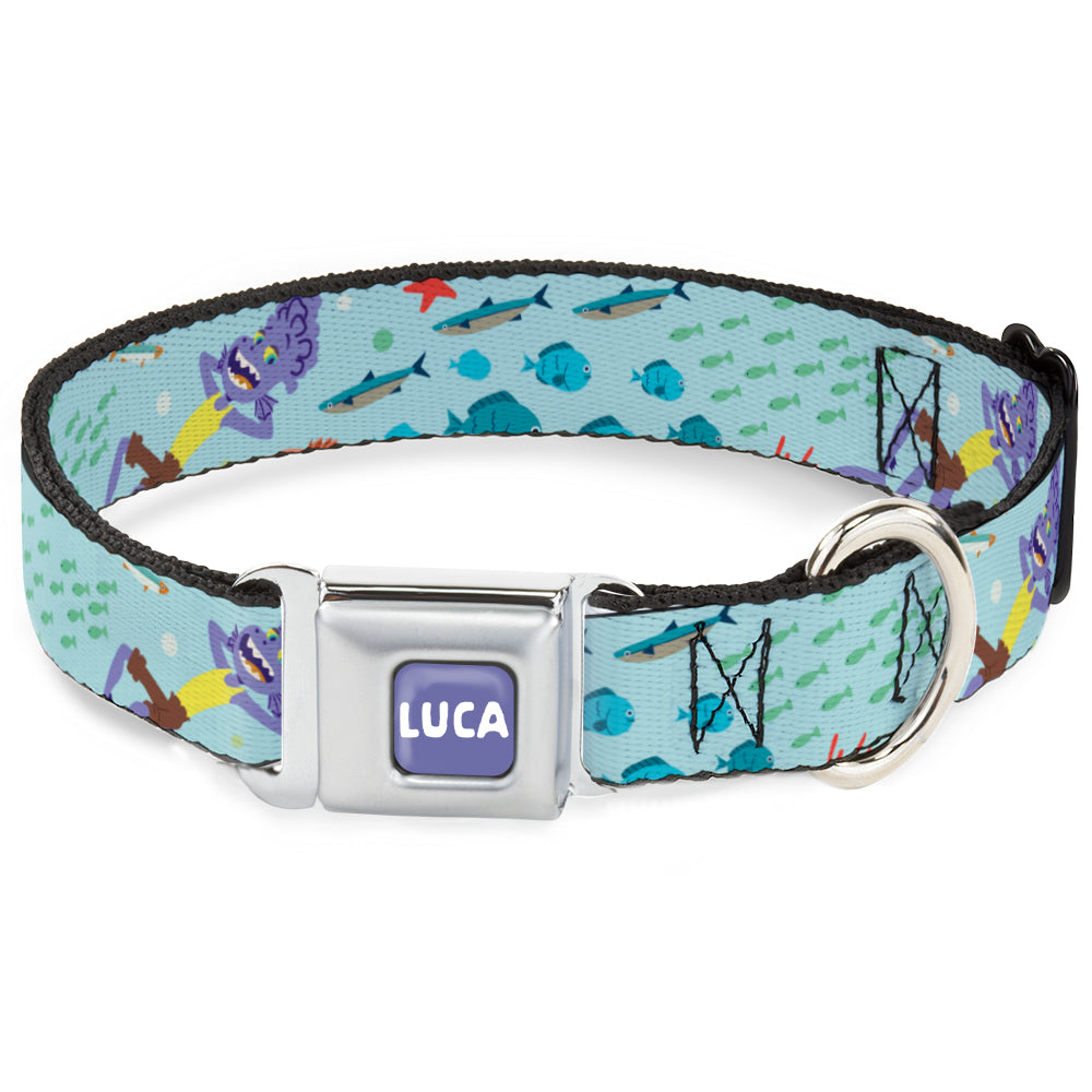 LUCA Logo Full Color Lavender/White Seatbelt Buckle Collar - Luca Isola del Mar Alberto Sea Monster School of Fish Collage Dog Collars Seatbelt Buckle Disney