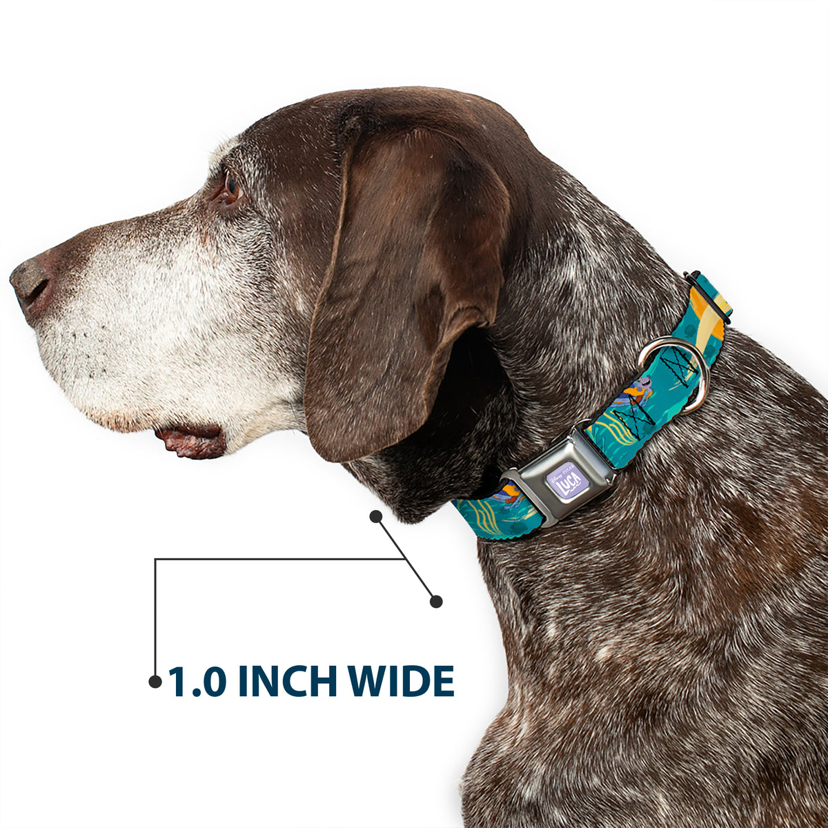 LUCA Logo Full Color Lavender/White Seatbelt Buckle Collar - Luca and Alberto Sea Monsters Swimming Poses Turquoise Blues Dog Collars Seatbelt Buckle Disney