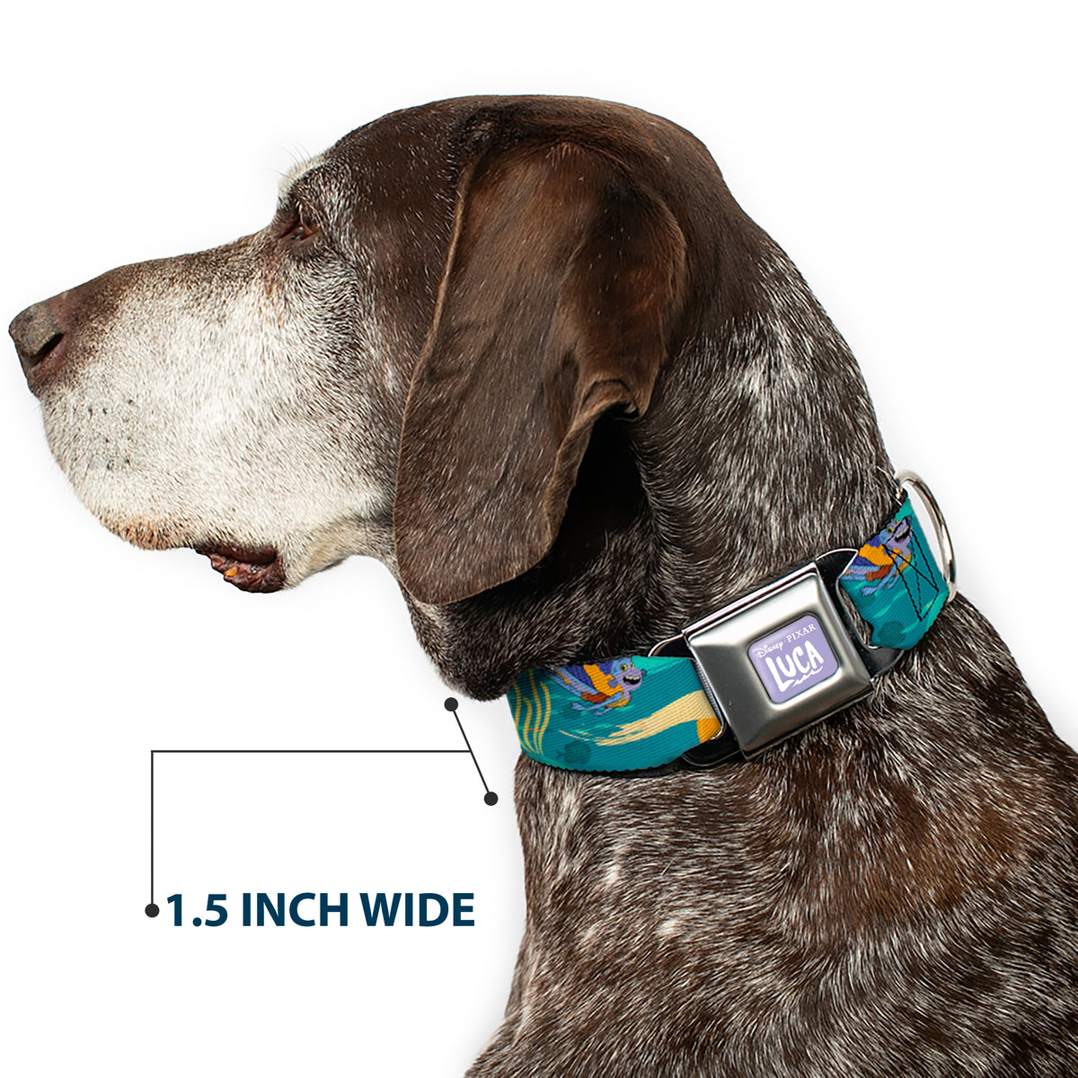 LUCA Logo Full Color Lavender/White Seatbelt Buckle Collar - Luca and Alberto Sea Monsters Swimming Poses Turquoise Blues Dog Collars Seatbelt Buckle Disney
