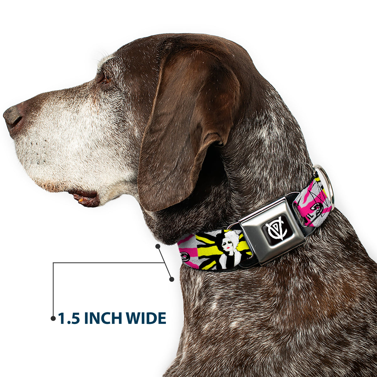 Cruella de Vil CDV Icon Black/White Seatbelt Buckle Collar - CRUELLA DE VIL Safety Pin/Cruell World Pose Union Jack Punk Rock Blocks Dog Collars Seatbelt Buckle Disney