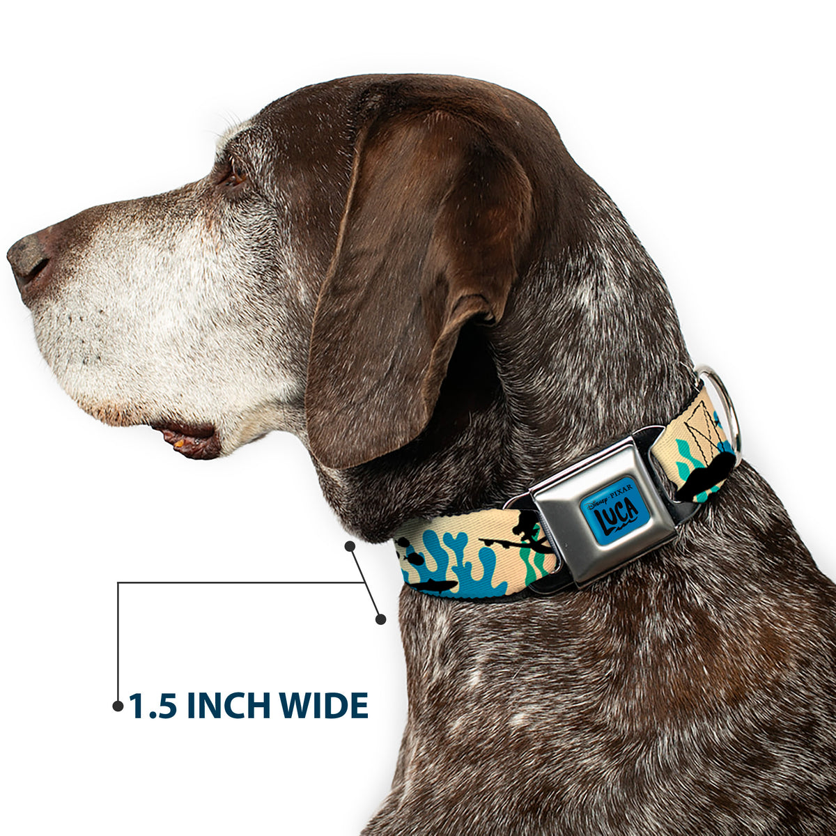 LUCA Logo Full Color Turquoise/Black Seatbelt Buckle Collar - Luca and Alberto Sea Monsters Underwater Silhouette Ombre/Black Dog Collars Seatbelt Buckle Disney