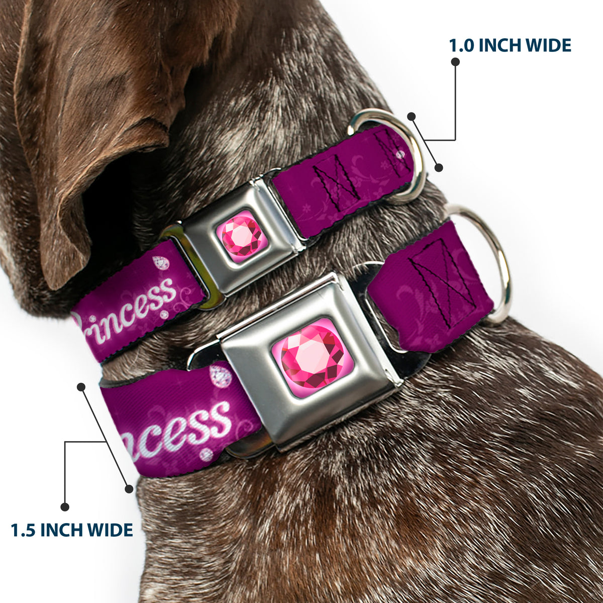 Princess Gem Full Color Fuchsia Seatbelt Buckle Collar - I'M 99.9% SURE I'M A DISNEY PRINCESS Pinks/White Dog Collars Seatbelt Buckle Disney
