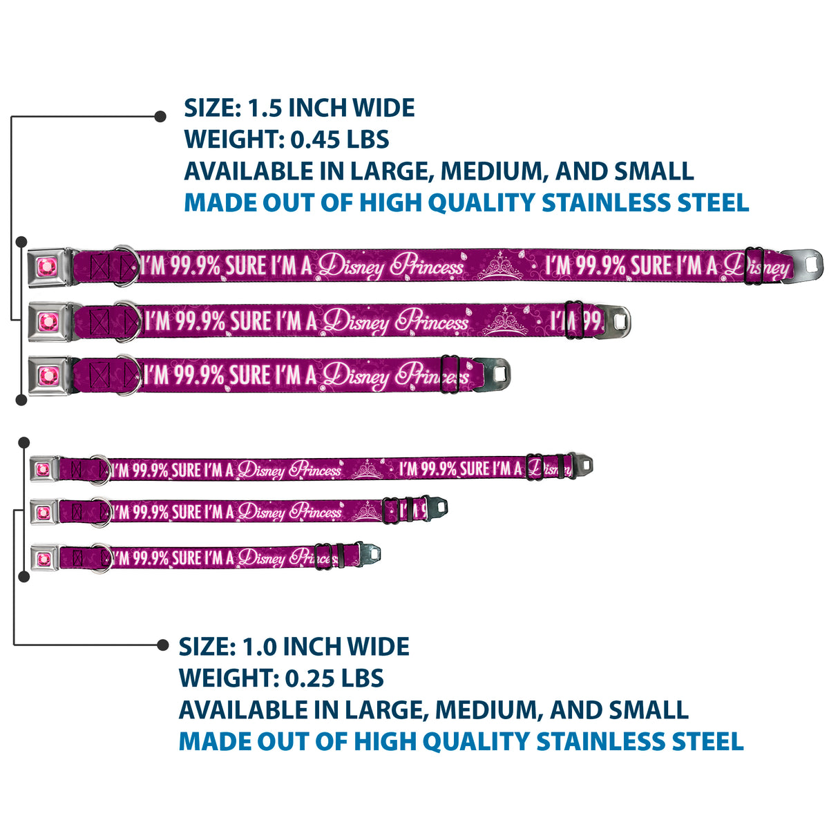 Princess Gem Full Color Fuchsia Seatbelt Buckle Collar - I'M 99.9% SURE I'M A DISNEY PRINCESS Pinks/White Dog Collars Seatbelt Buckle Disney