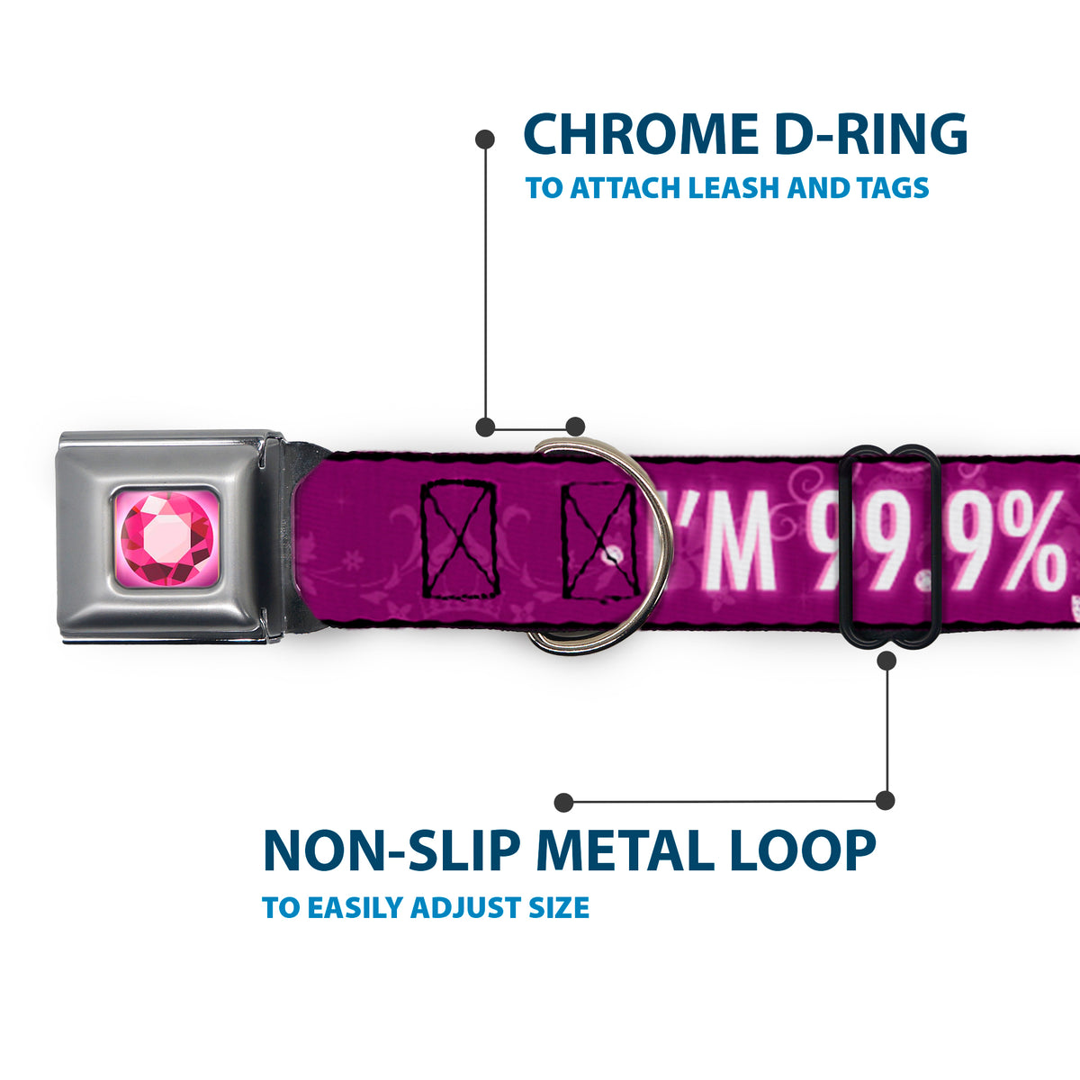 Princess Gem Full Color Fuchsia Seatbelt Buckle Collar - I'M 99.9% SURE I'M A DISNEY PRINCESS Pinks/White Dog Collars Seatbelt Buckle Disney