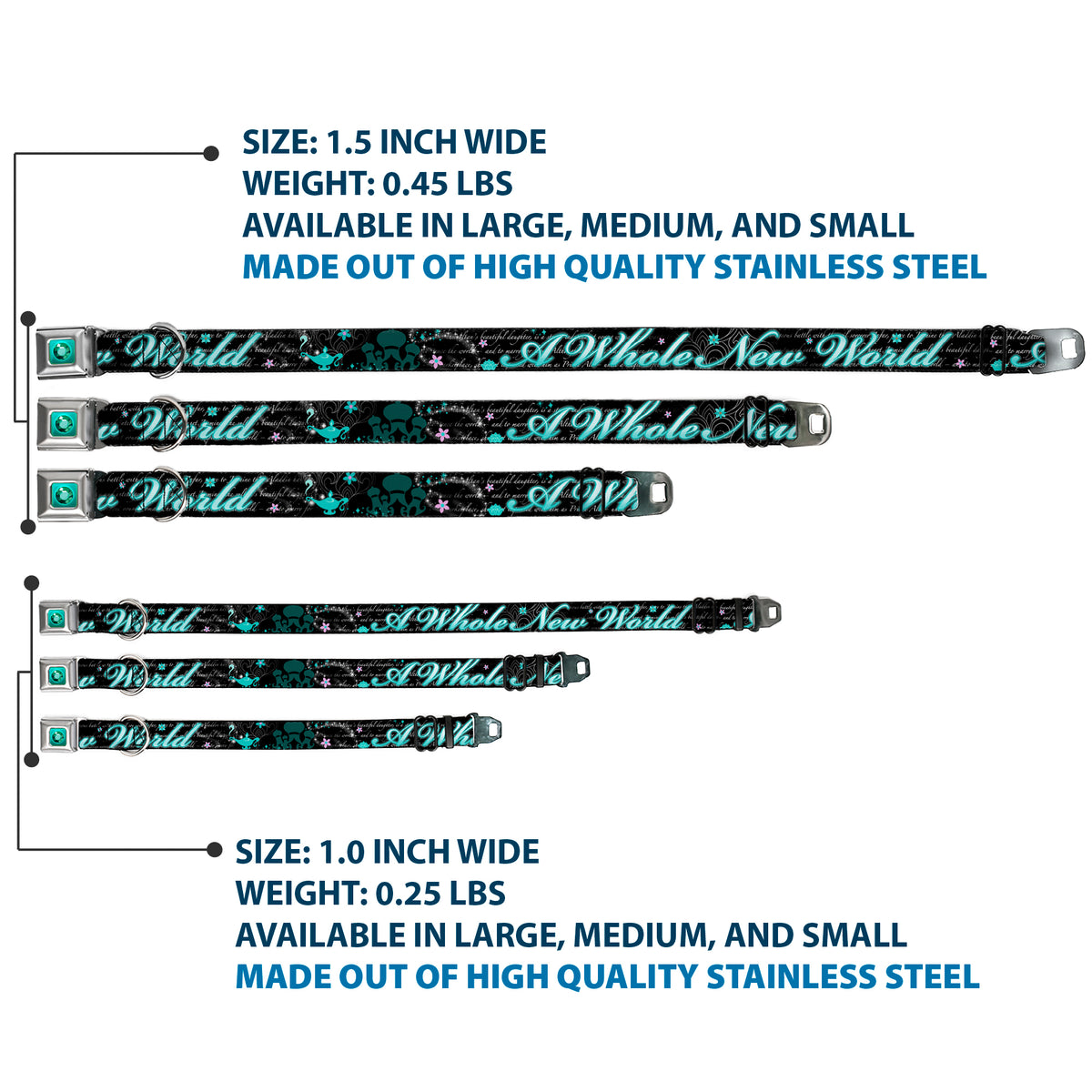Princess Gem Full Color Turquoise Seatbelt Buckle Collar - Aladdin A WHOLE NEW WORLD/Story Script Dog Collars Seatbelt Buckle Disney