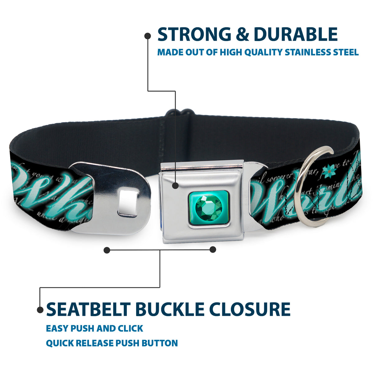 Princess Gem Full Color Turquoise Seatbelt Buckle Collar - Aladdin A WHOLE NEW WORLD/Story Script Dog Collars Seatbelt Buckle Disney