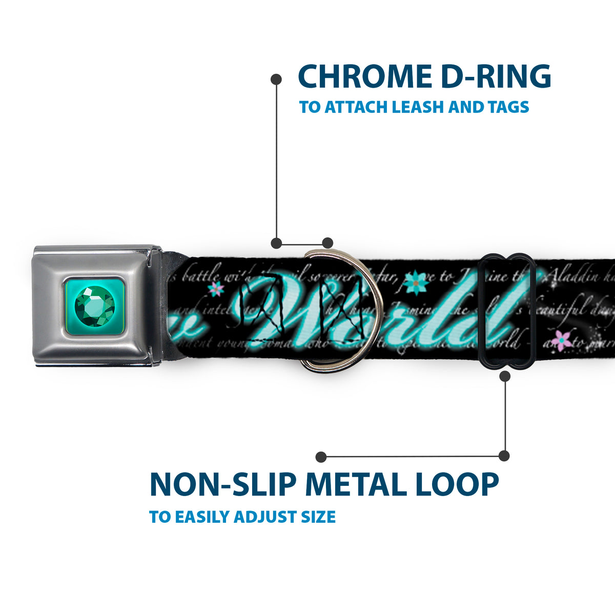 Princess Gem Full Color Turquoise Seatbelt Buckle Collar - Aladdin A WHOLE NEW WORLD/Story Script Dog Collars Seatbelt Buckle Disney