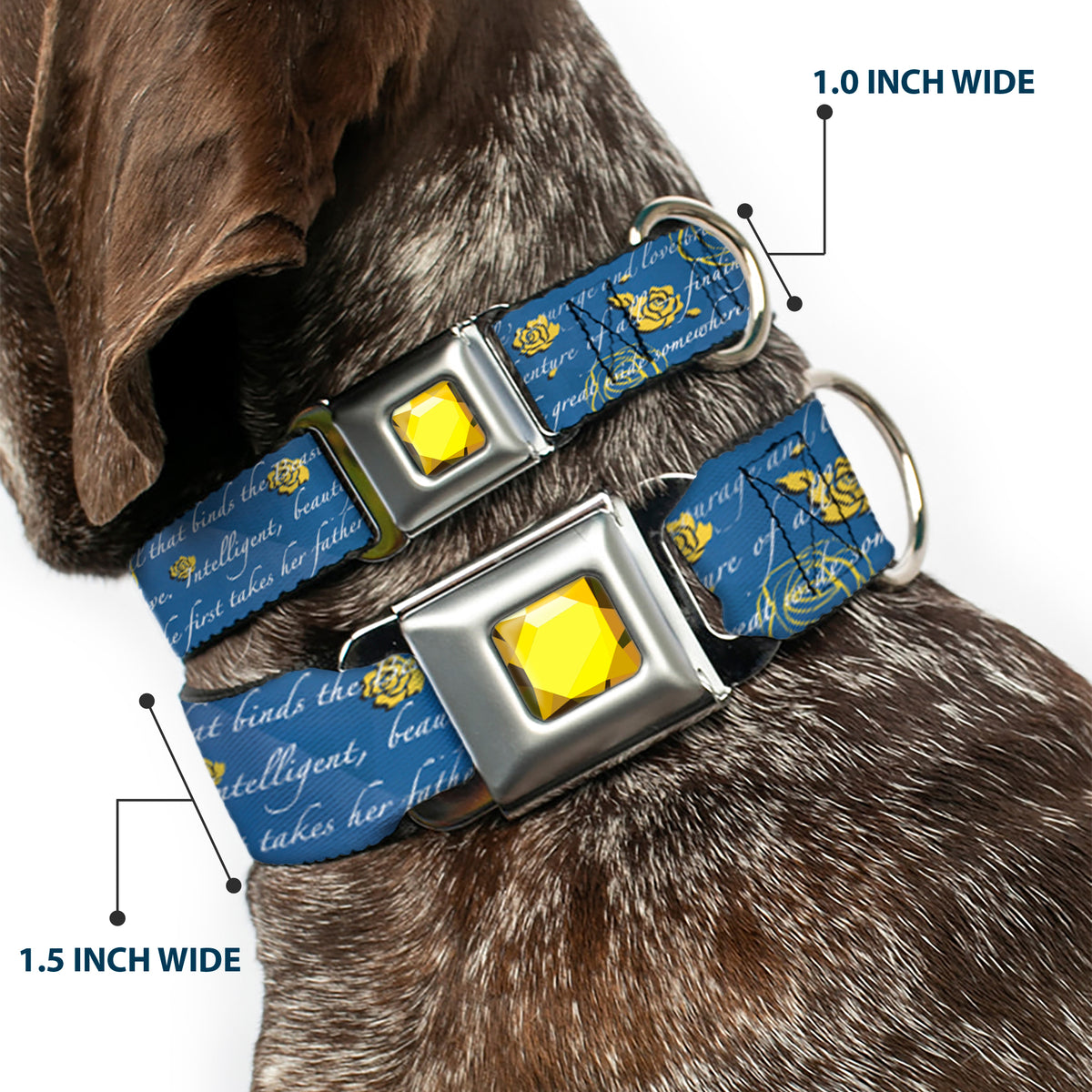 Princess Gem CLOSE-UP Full Color Yellow Seatbelt Buckle Collar - Beauty & the Beast Story Script Dog Collars Seatbelt Buckle Disney