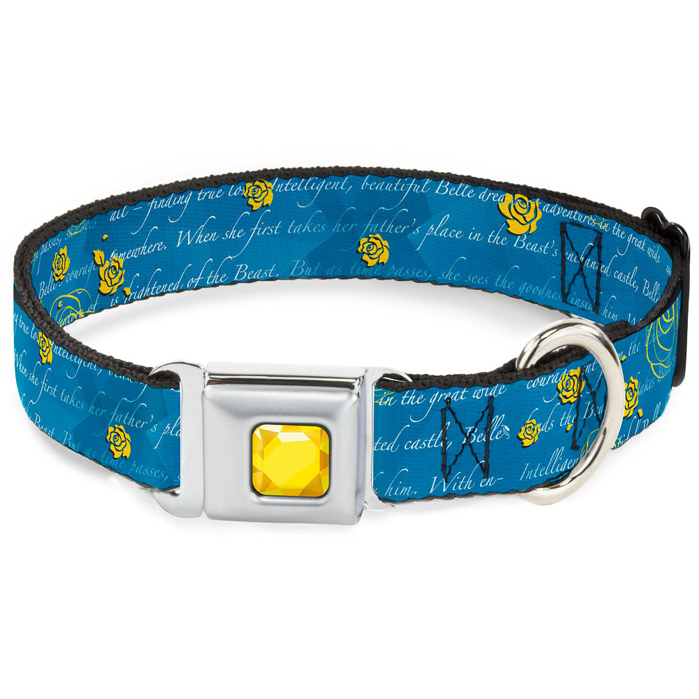 Princess Gem CLOSE-UP Full Color Yellow Seatbelt Buckle Collar - Beauty & the Beast Story Script Dog Collars Seatbelt Buckle Disney