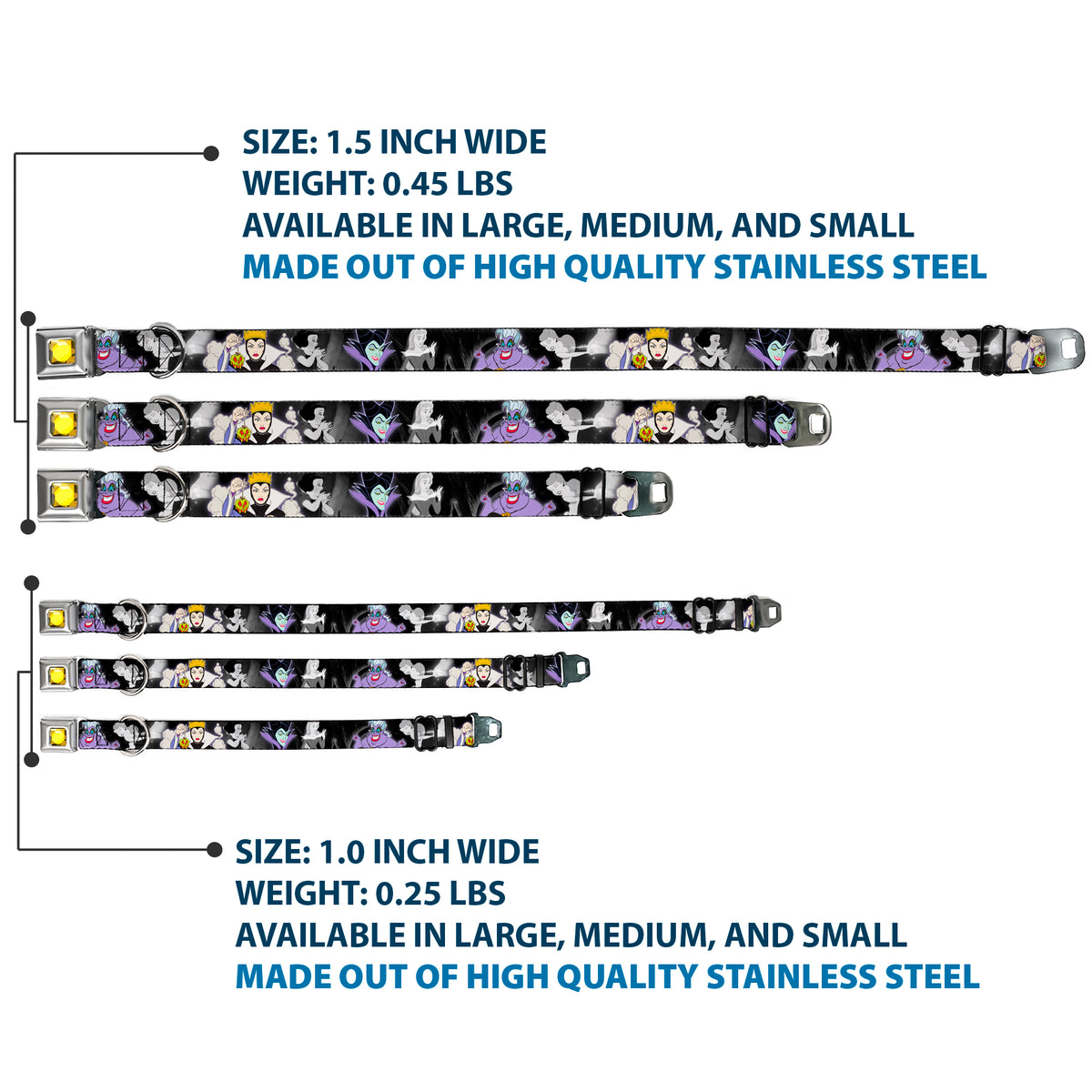 Princess Gem CLOSE-UP Full Color Yellow Seatbelt Buckle Collar - Villains Hexing Princess' Scenes Color/Black/White Dog Collars Seatbelt Buckle Disney