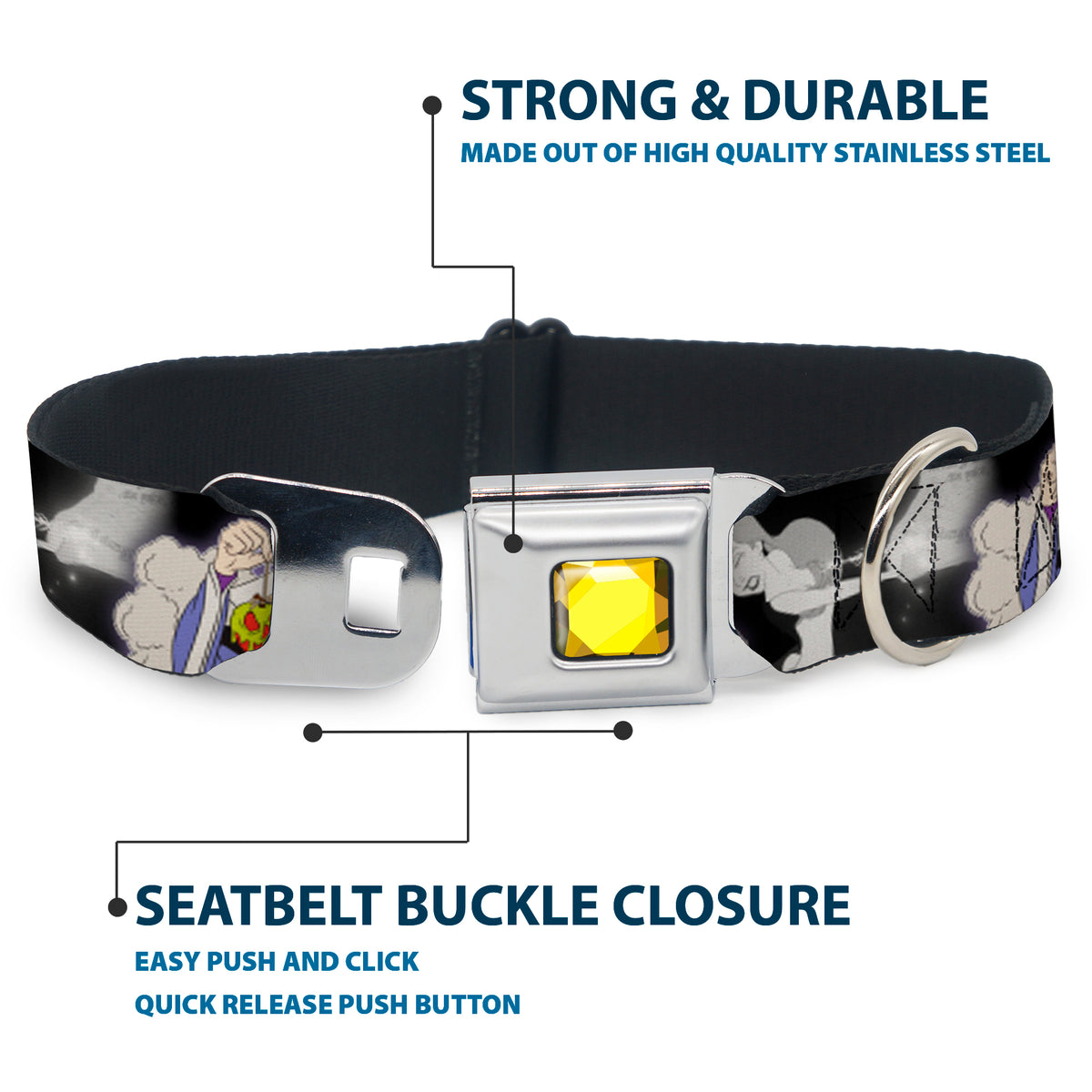 Princess Gem CLOSE-UP Full Color Yellow Seatbelt Buckle Collar - Villains Hexing Princess' Scenes Color/Black/White Dog Collars Seatbelt Buckle Disney