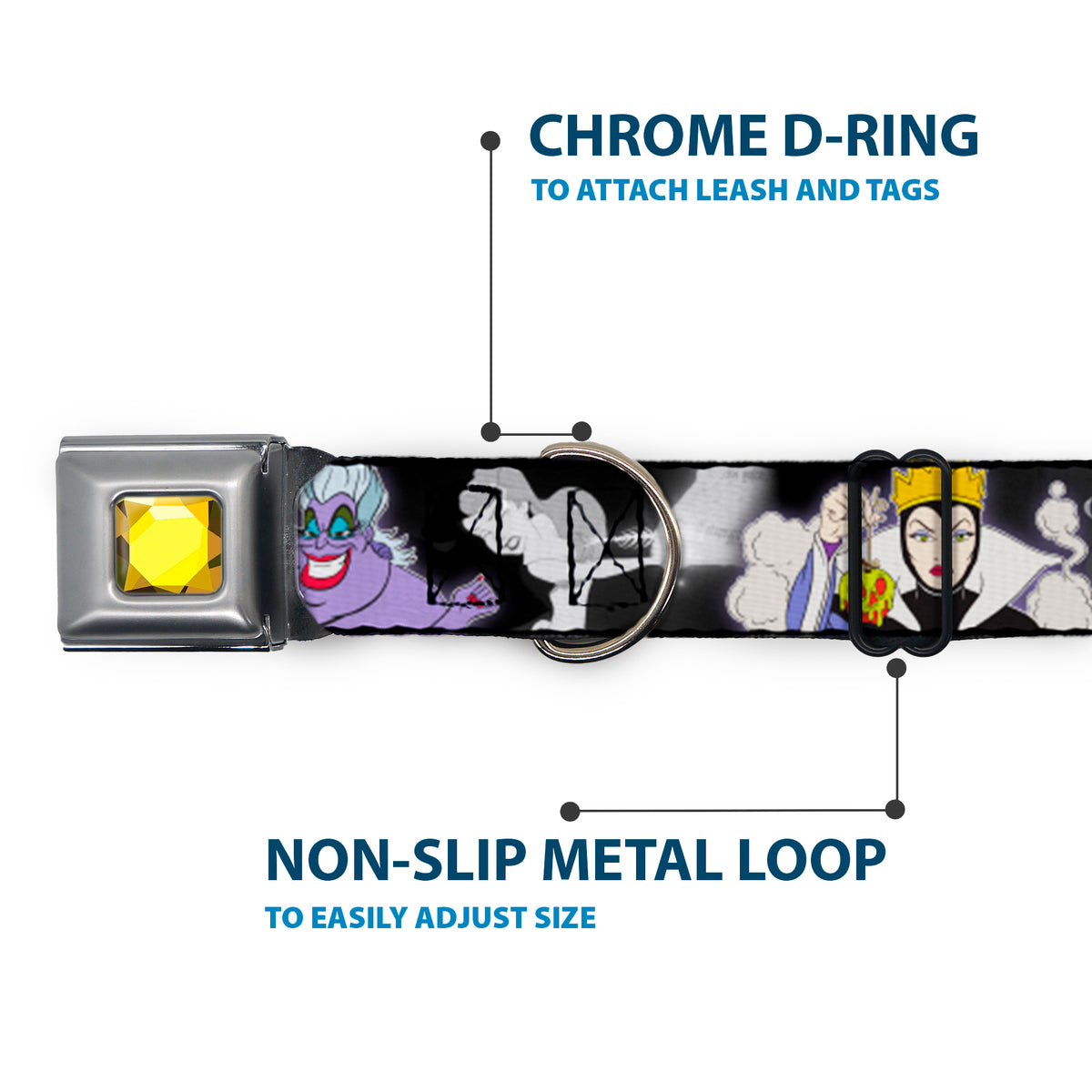 Princess Gem CLOSE-UP Full Color Yellow Seatbelt Buckle Collar - Villains Hexing Princess' Scenes Color/Black/White Dog Collars Seatbelt Buckle Disney