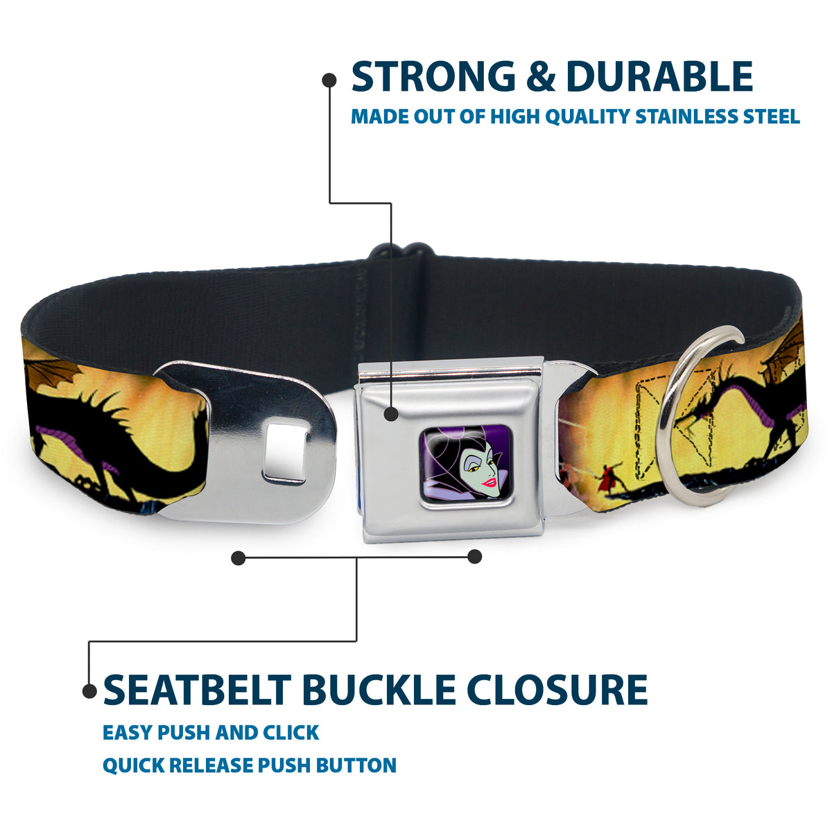 Maleficent Face Full Color Purple Fade Seatbelt Buckle Collar - Maleficent Poses Dog Collars Seatbelt Buckle Disney
