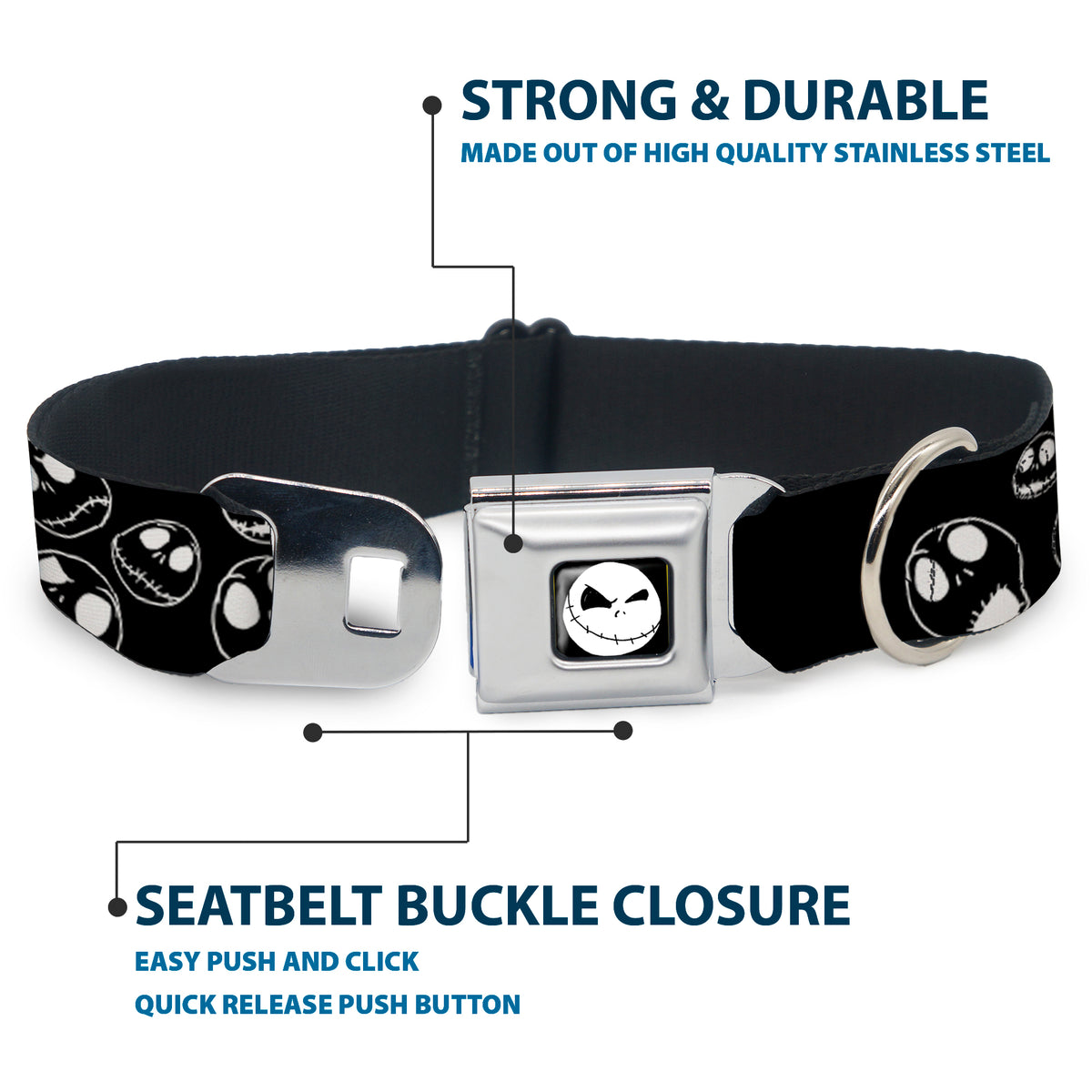 Jack Expression8 Full Color Seatbelt Buckle Collar - Jack Outline Expressions Scattered Black/White Dog Collars Seatbelt Buckle Disney