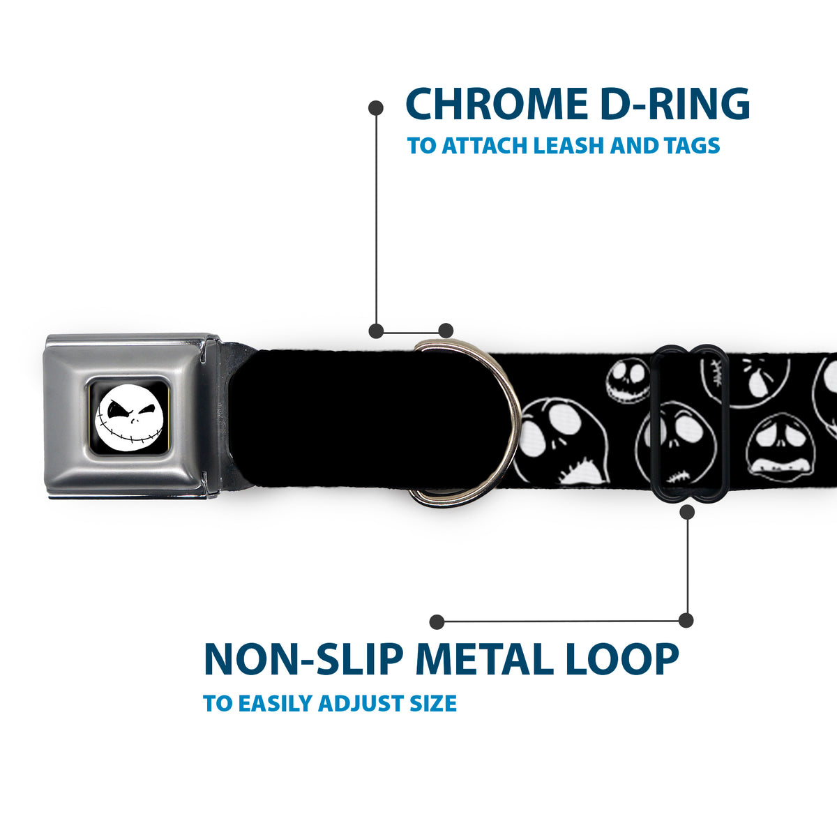 Jack Expression8 Full Color Seatbelt Buckle Collar - Jack Outline Expressions Scattered Black/White Dog Collars Seatbelt Buckle Disney