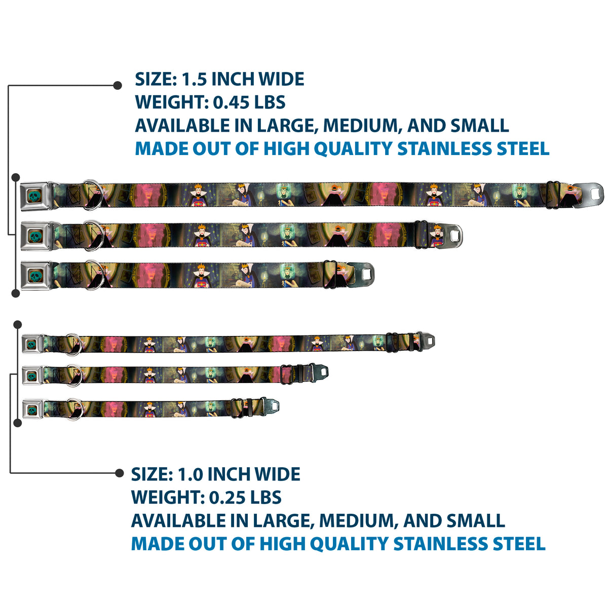 Snow White Poisoned Apple Full Color Seatbelt Buckle Collar - Snow White Evil Queen Poses Dog Collars Seatbelt Buckle Disney