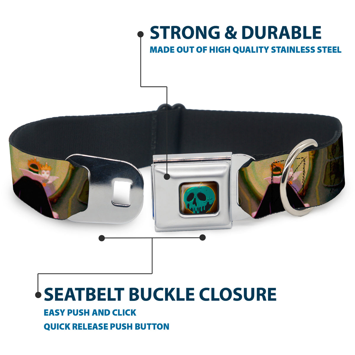 Snow White Poisoned Apple Full Color Seatbelt Buckle Collar - Snow White Evil Queen Poses Dog Collars Seatbelt Buckle Disney