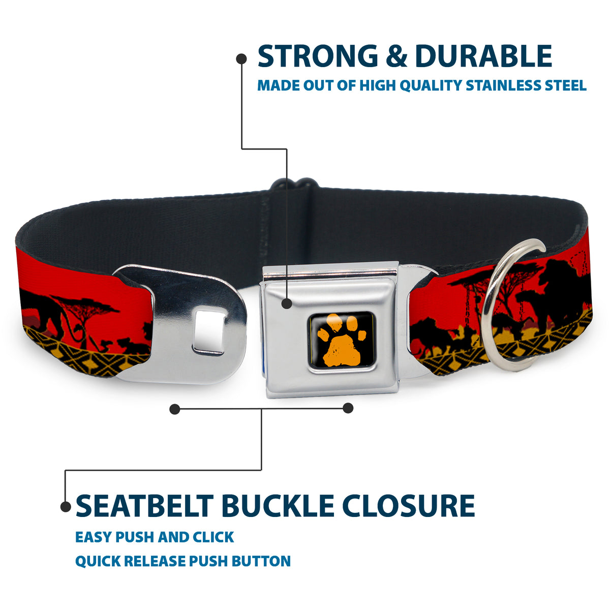 Lion King Paw Full Color Black Gold Seatbelt Buckle Collar - Mufasa & Simba JUST CAN'T WAIT TO BE KING/Family Silhouette Dog Collars Seatbelt Buckle Disney