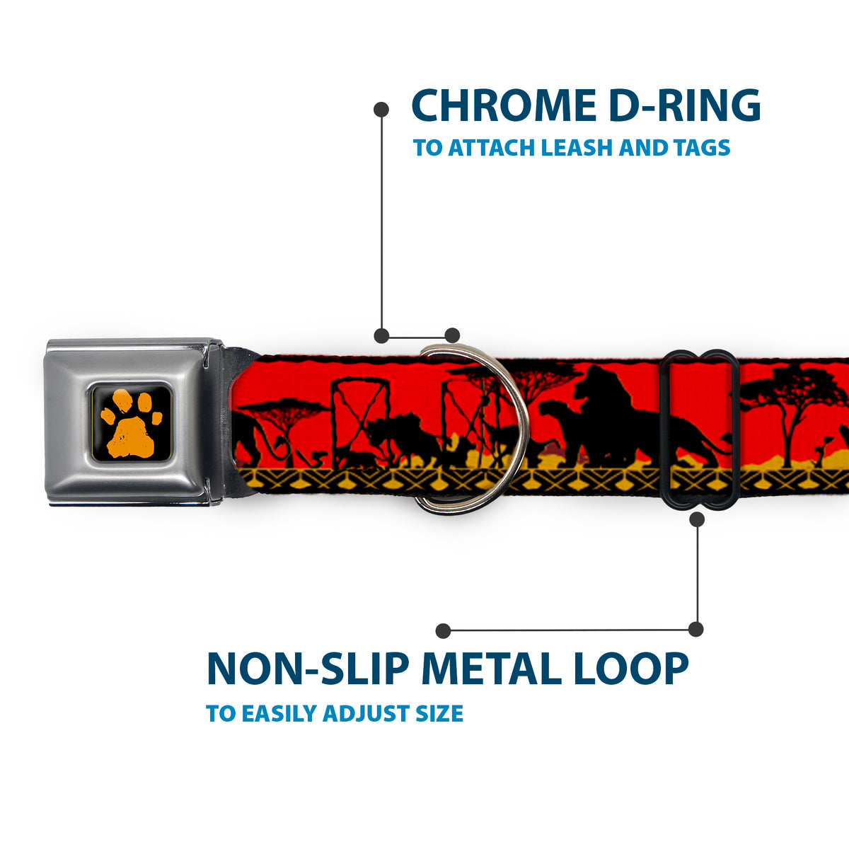 Lion King Paw Full Color Black Gold Seatbelt Buckle Collar - Mufasa & Simba JUST CAN'T WAIT TO BE KING/Family Silhouette Dog Collars Seatbelt Buckle Disney