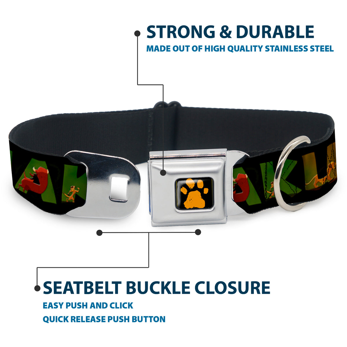 Lion King Paw Full Color Black Gold Seatbelt Buckle Collar - HAKUNA MATATA Black/Lion King Scenes Dog Collars Seatbelt Buckle Disney