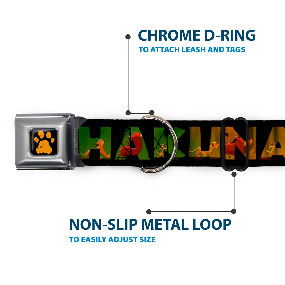 Lion King Paw Full Color Black Gold Seatbelt Buckle Collar - HAKUNA MATATA Black/Lion King Scenes Dog Collars Seatbelt Buckle Disney