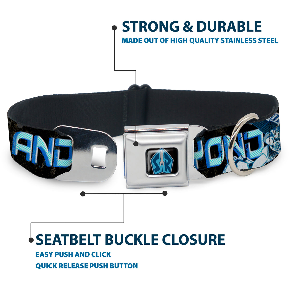 Space Ranger SR Logo Full Color Black/Blue Seatbelt Buckle Collar - Buzz Poses/Stars TO INFINITY AND BEYOND Black/Blues Dog Collars Seatbelt Buckle Disney