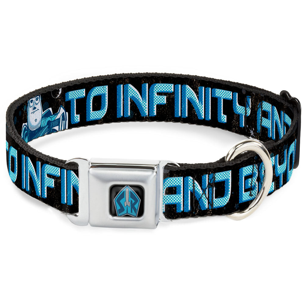 Space Ranger SR Logo Full Color Black/Blue Seatbelt Buckle Collar - Buzz Poses/Stars TO INFINITY AND BEYOND Black/Blues Dog Collars Seatbelt Buckle Disney