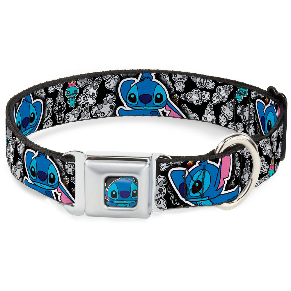 Stitch Face CLOSE-UP Full Color Seatbelt Buckle Collar - Stitch Poses/Mini Scrump Scattered Dog Collars Seatbelt Buckle Disney