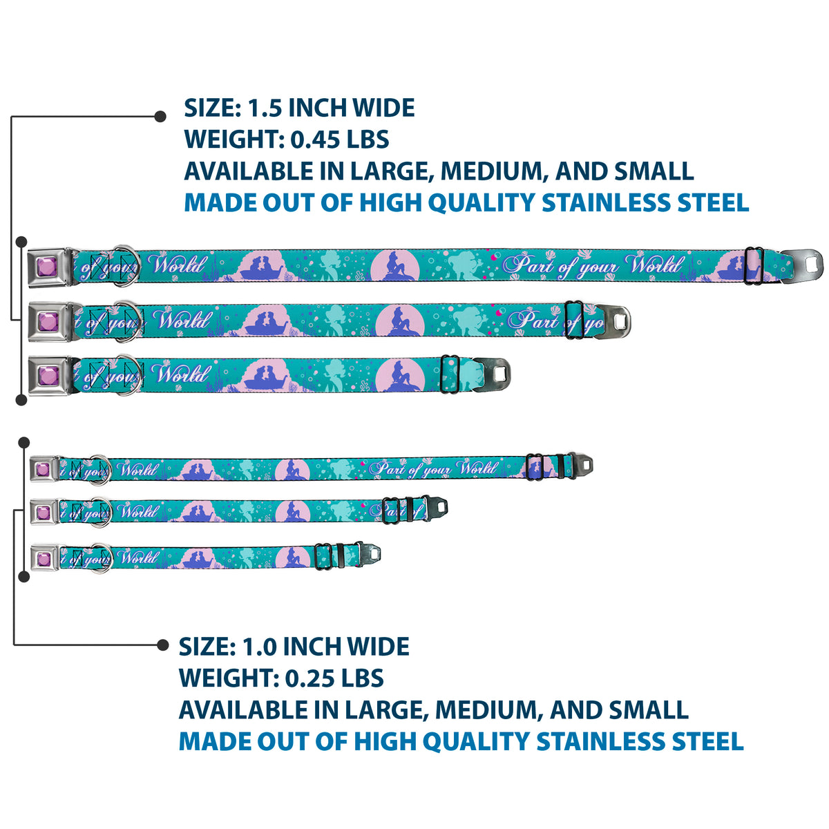 Princess Gem CLOSE-UP Full Color Purple Seatbelt Buckle Collar - Little Mermaid Silhouette Scenes PART OF YOUR WORLD Blues Dog Collars Seatbelt Buckle Disney