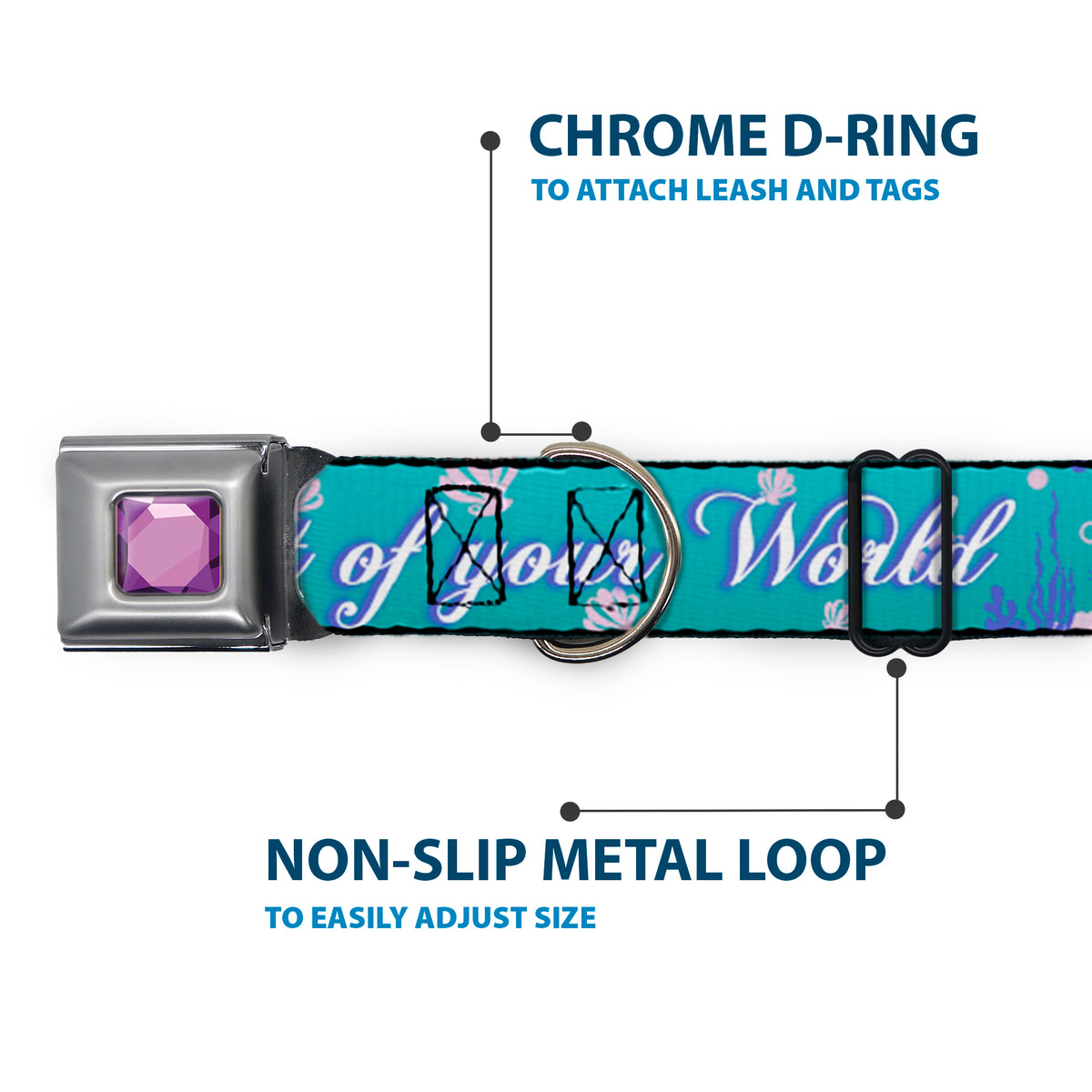 Princess Gem CLOSE-UP Full Color Purple Seatbelt Buckle Collar - Little Mermaid Silhouette Scenes PART OF YOUR WORLD Blues Dog Collars Seatbelt Buckle Disney