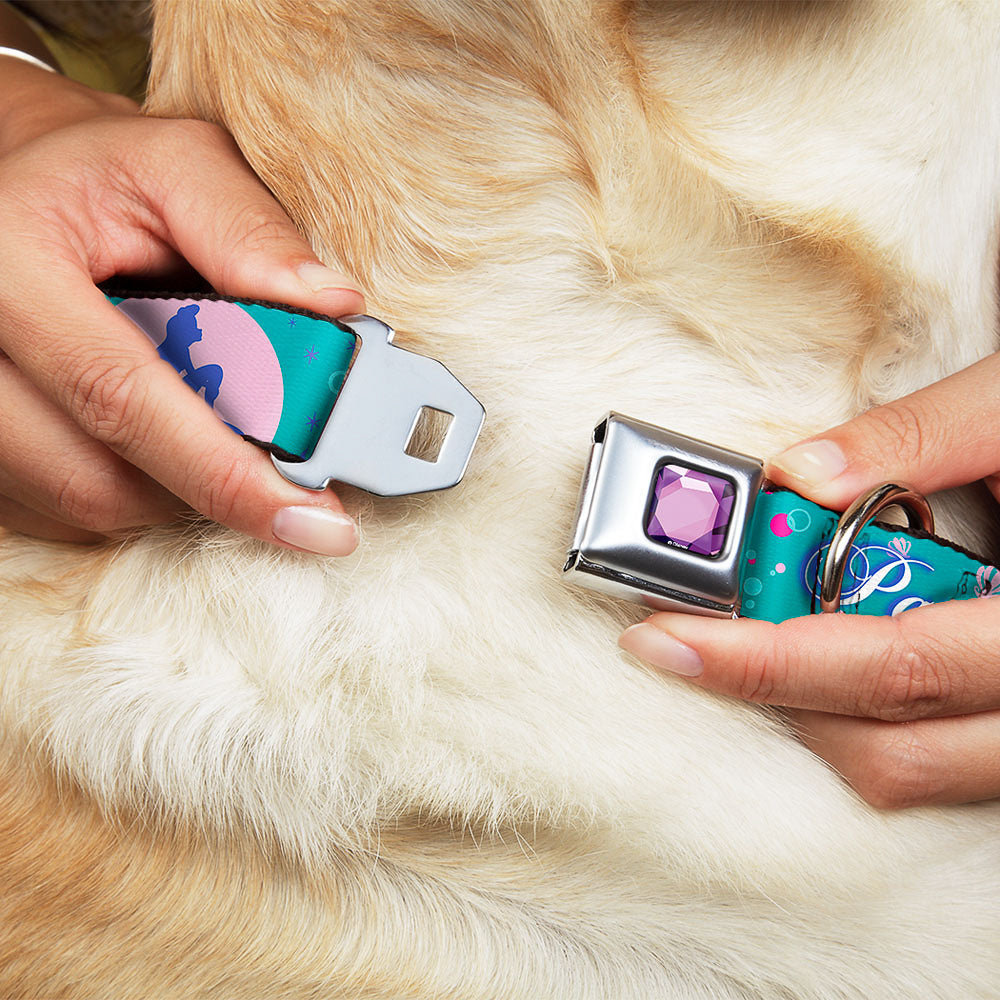 Princess Gem CLOSE-UP Full Color Purple Seatbelt Buckle Collar - Little Mermaid Silhouette Scenes PART OF YOUR WORLD Blues Dog Collars Seatbelt Buckle Disney