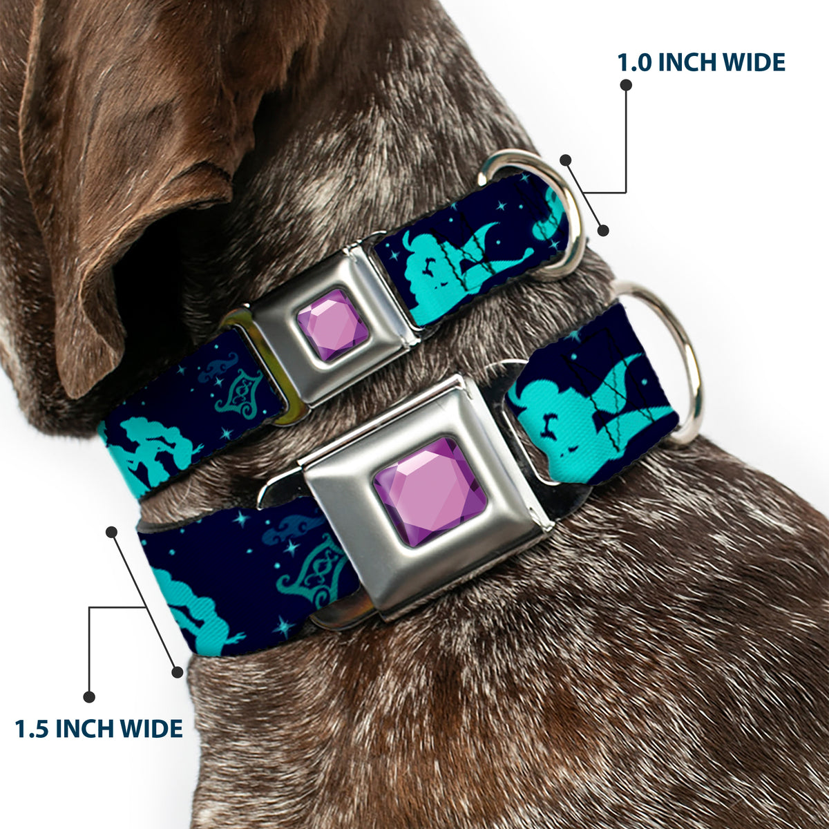 Princess Gem CLOSE-UP Full Color Purple Seatbelt Buckle Collar - Aladdin & Jasmine Silhouette A WHOLE NEW WORLD Dog Collars Seatbelt Buckle Disney