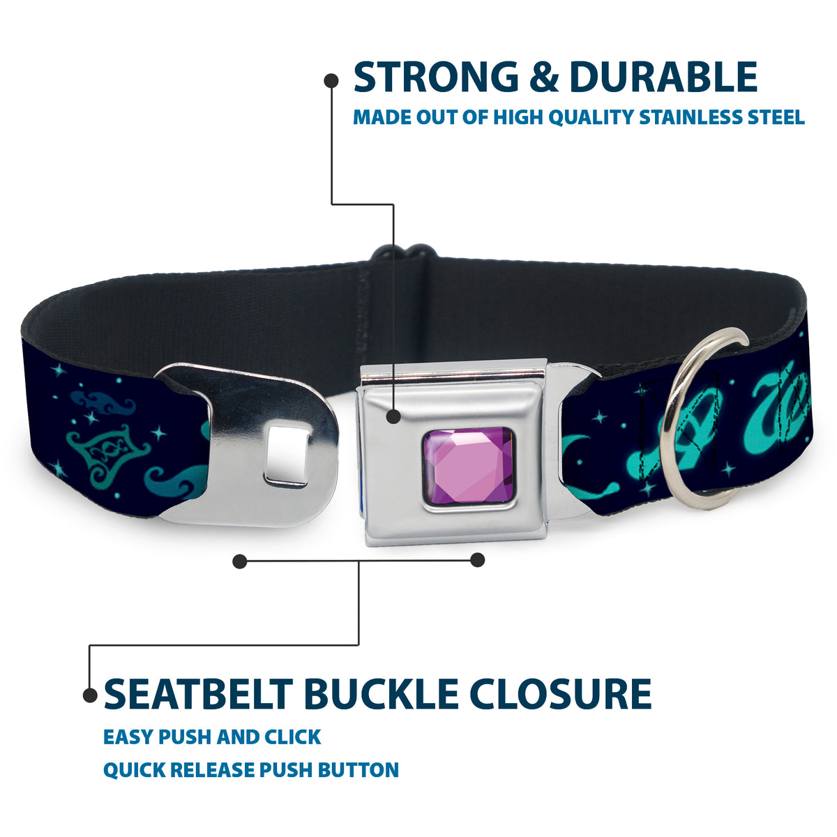 Princess Gem CLOSE-UP Full Color Purple Seatbelt Buckle Collar - Aladdin & Jasmine Silhouette A WHOLE NEW WORLD Dog Collars Seatbelt Buckle Disney