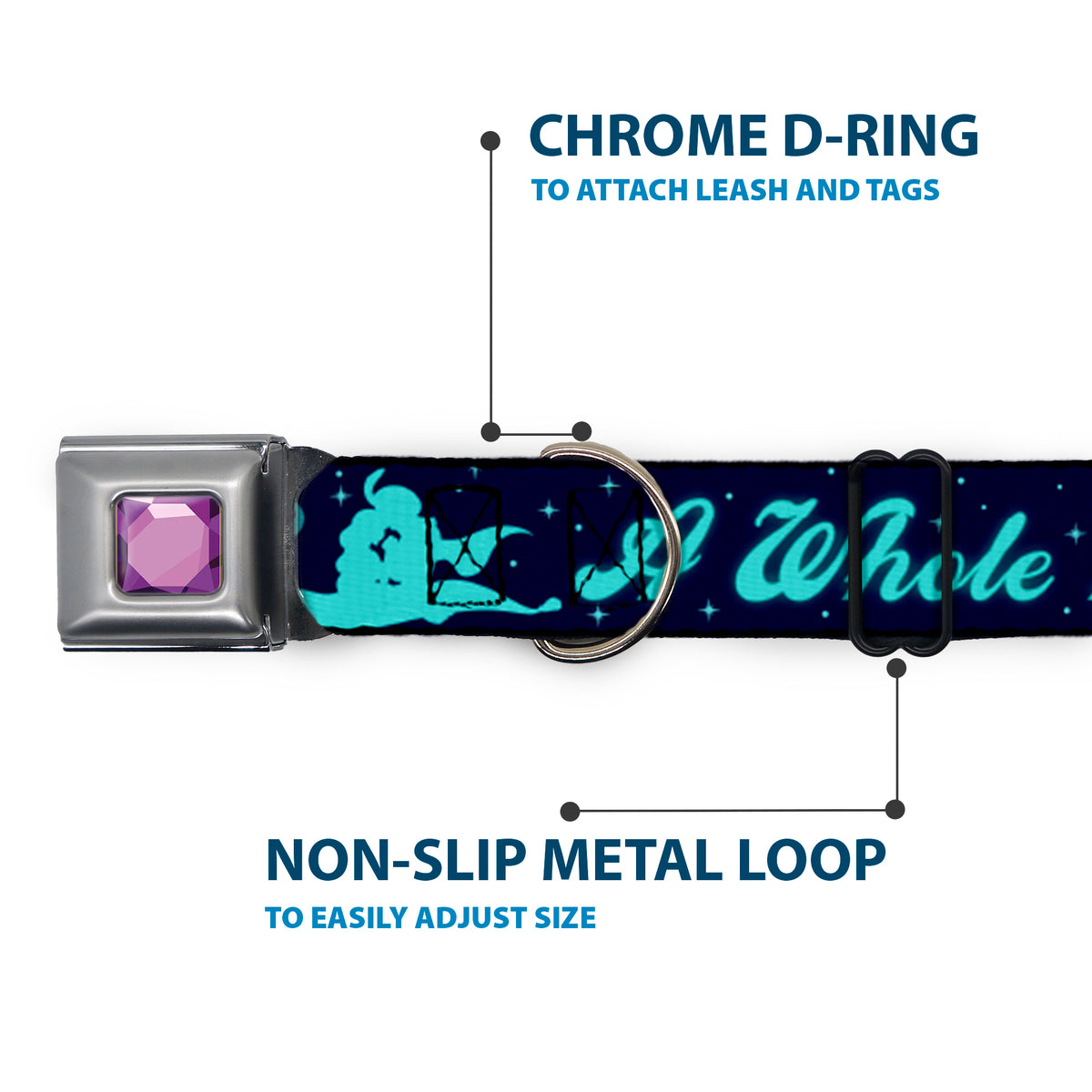 Princess Gem CLOSE-UP Full Color Purple Seatbelt Buckle Collar - Aladdin & Jasmine Silhouette A WHOLE NEW WORLD Dog Collars Seatbelt Buckle Disney