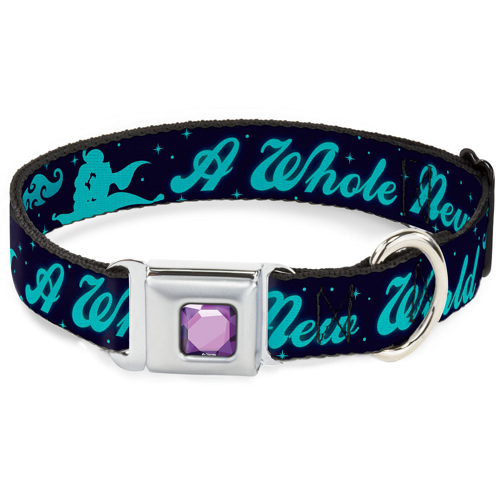 Princess Gem CLOSE-UP Full Color Purple Seatbelt Buckle Collar - Aladdin & Jasmine Silhouette A WHOLE NEW WORLD Dog Collars Seatbelt Buckle Disney