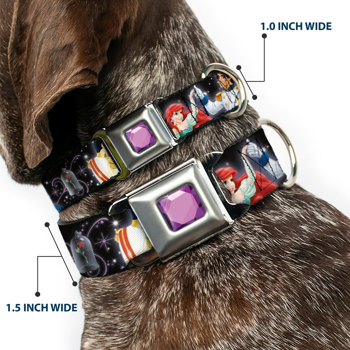 Princess Gem CLOSE-UP Full Color Purple Seatbelt Buckle Collar - Disney Princesses & Prince's Dancing Dog Collars Seatbelt Buckle Disney
