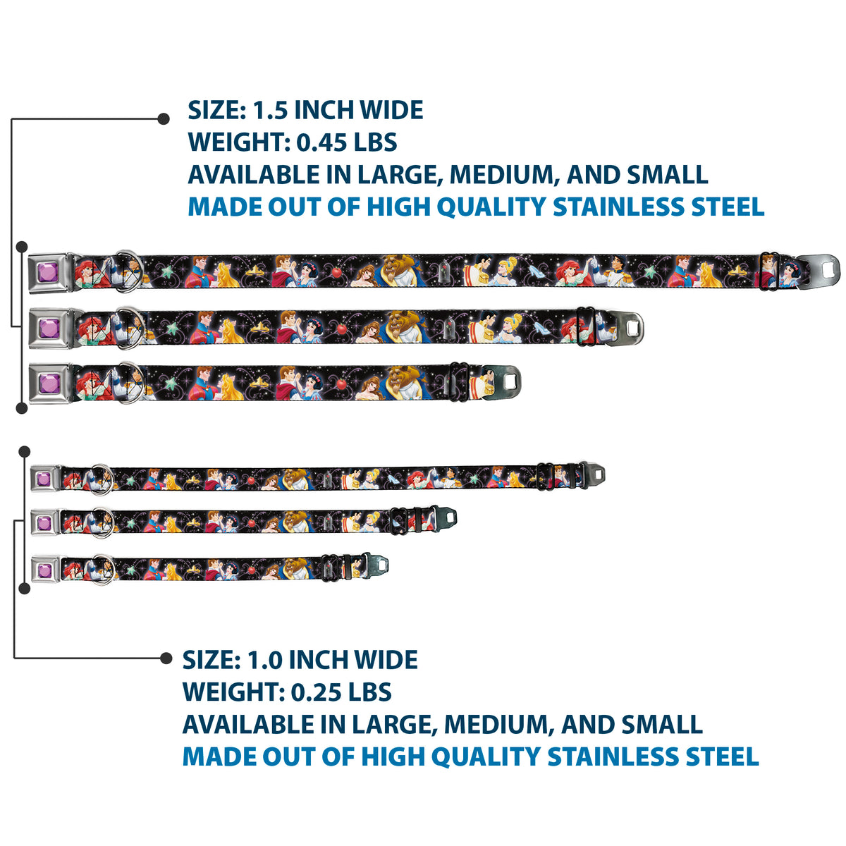 Princess Gem CLOSE-UP Full Color Purple Seatbelt Buckle Collar - Disney Princesses & Prince's Dancing Dog Collars Seatbelt Buckle Disney