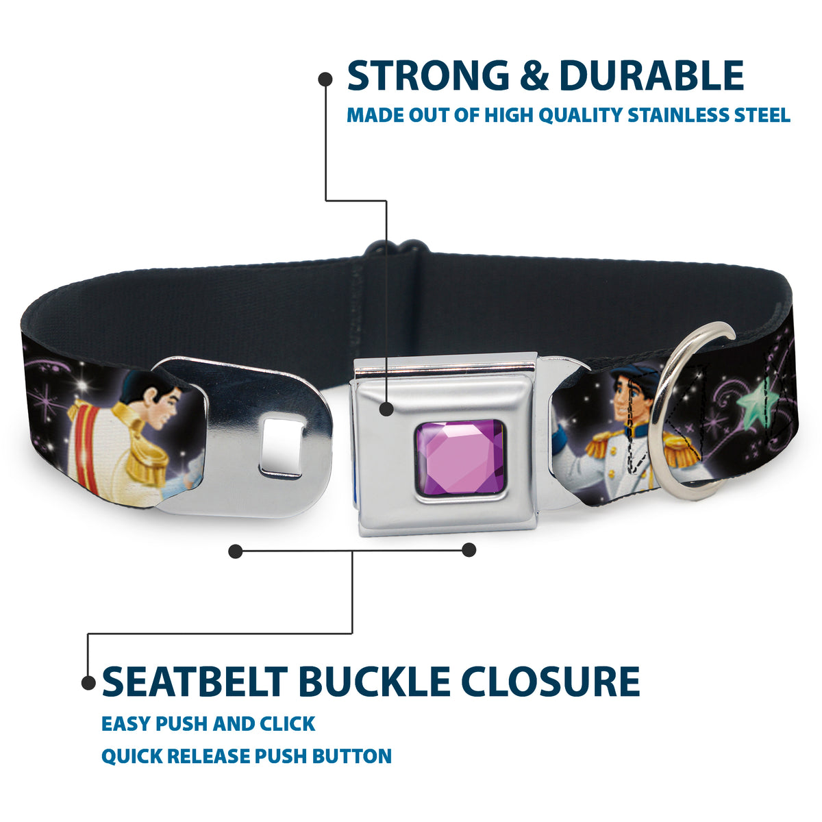 Princess Gem CLOSE-UP Full Color Purple Seatbelt Buckle Collar - Disney Princesses & Prince's Dancing Dog Collars Seatbelt Buckle Disney