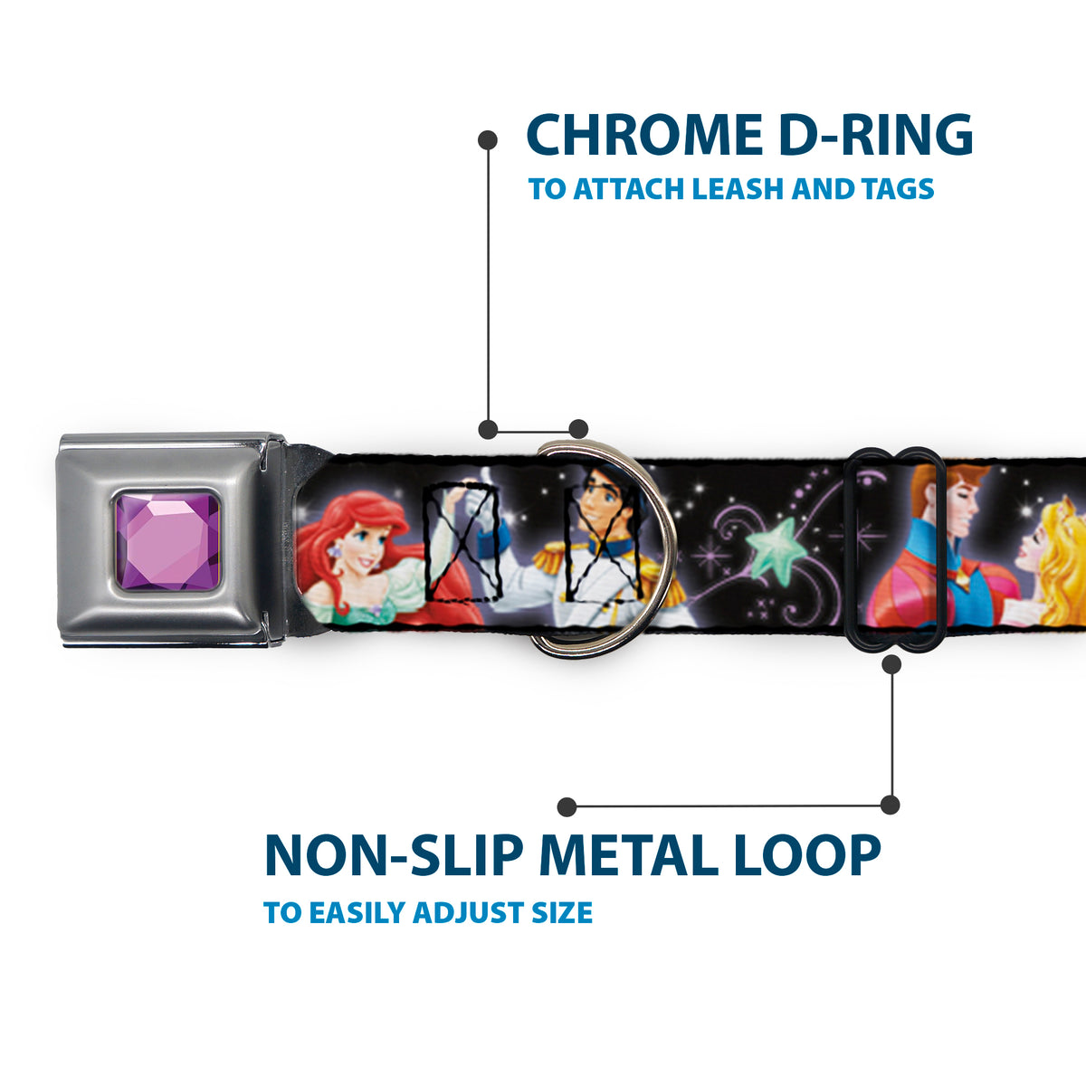 Princess Gem CLOSE-UP Full Color Purple Seatbelt Buckle Collar - Disney Princesses & Prince's Dancing Dog Collars Seatbelt Buckle Disney