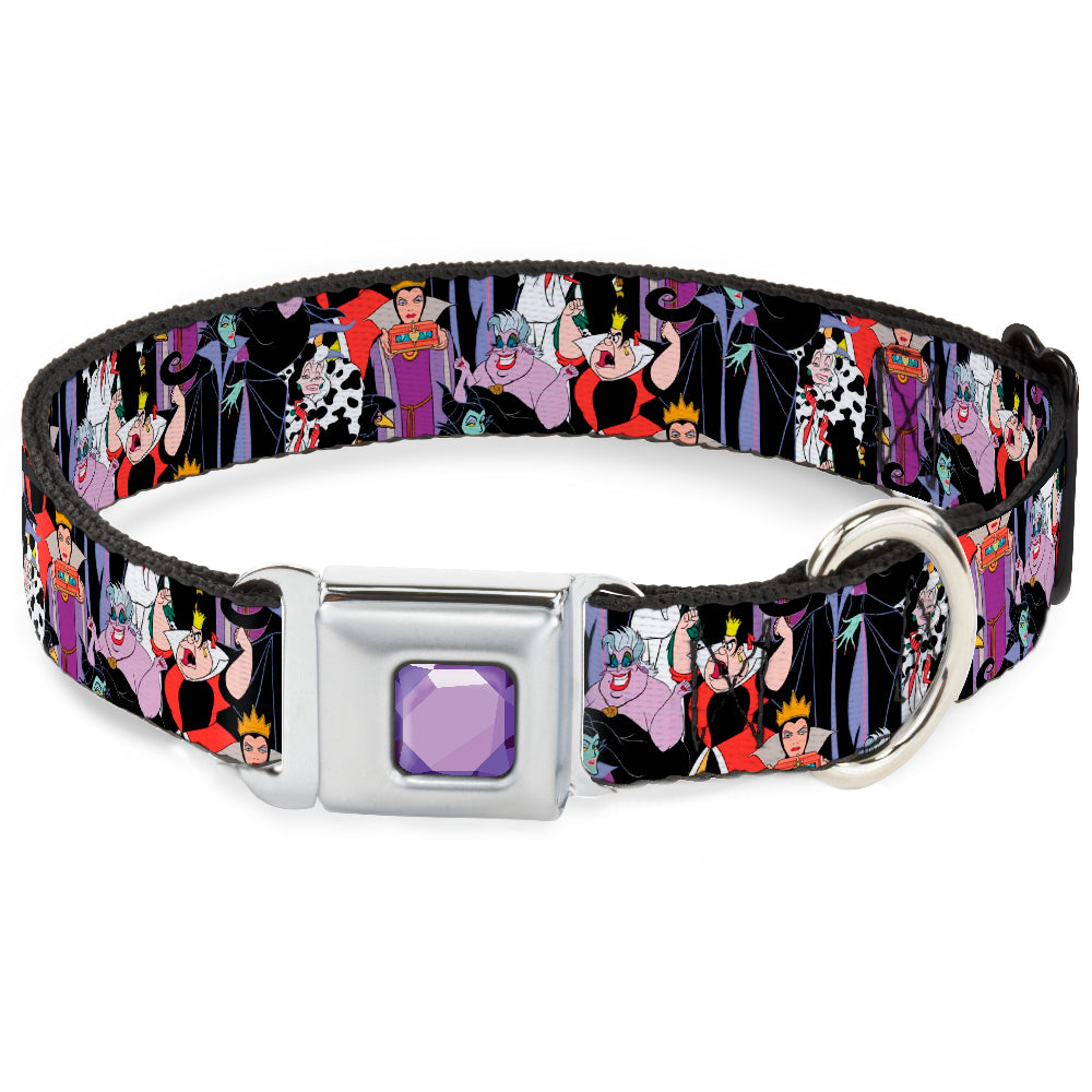 Princess Gem CLOSE-UP Full Color Purple Seatbelt Buckle Collar - 5-Disney Villains Stacked Dog Collars Seatbelt Buckle Disney