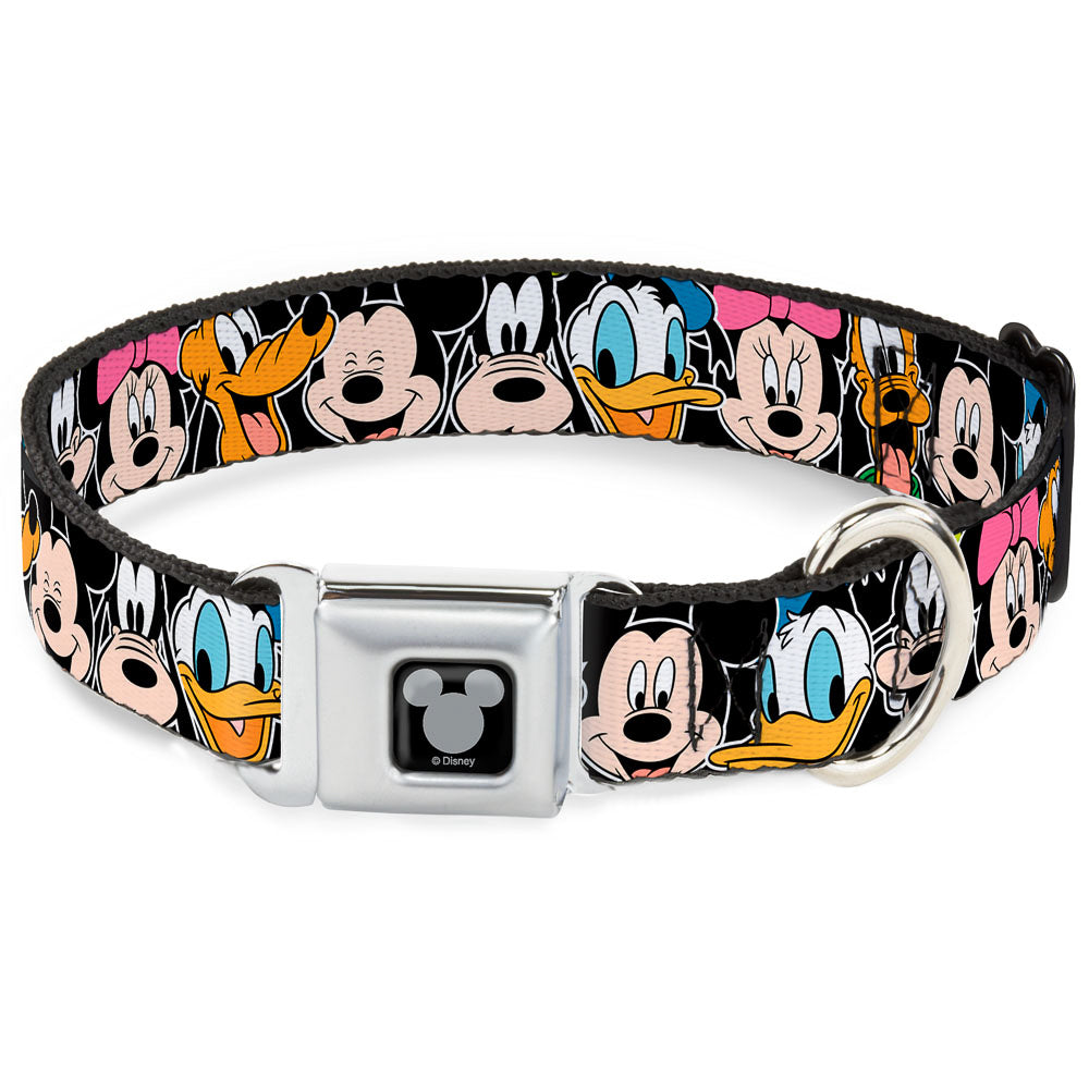 Mickey Silhouette Black Silver Seatbelt Buckle Collar - Classic Disney Character Faces Black Dog Collars Seatbelt Buckle Disney