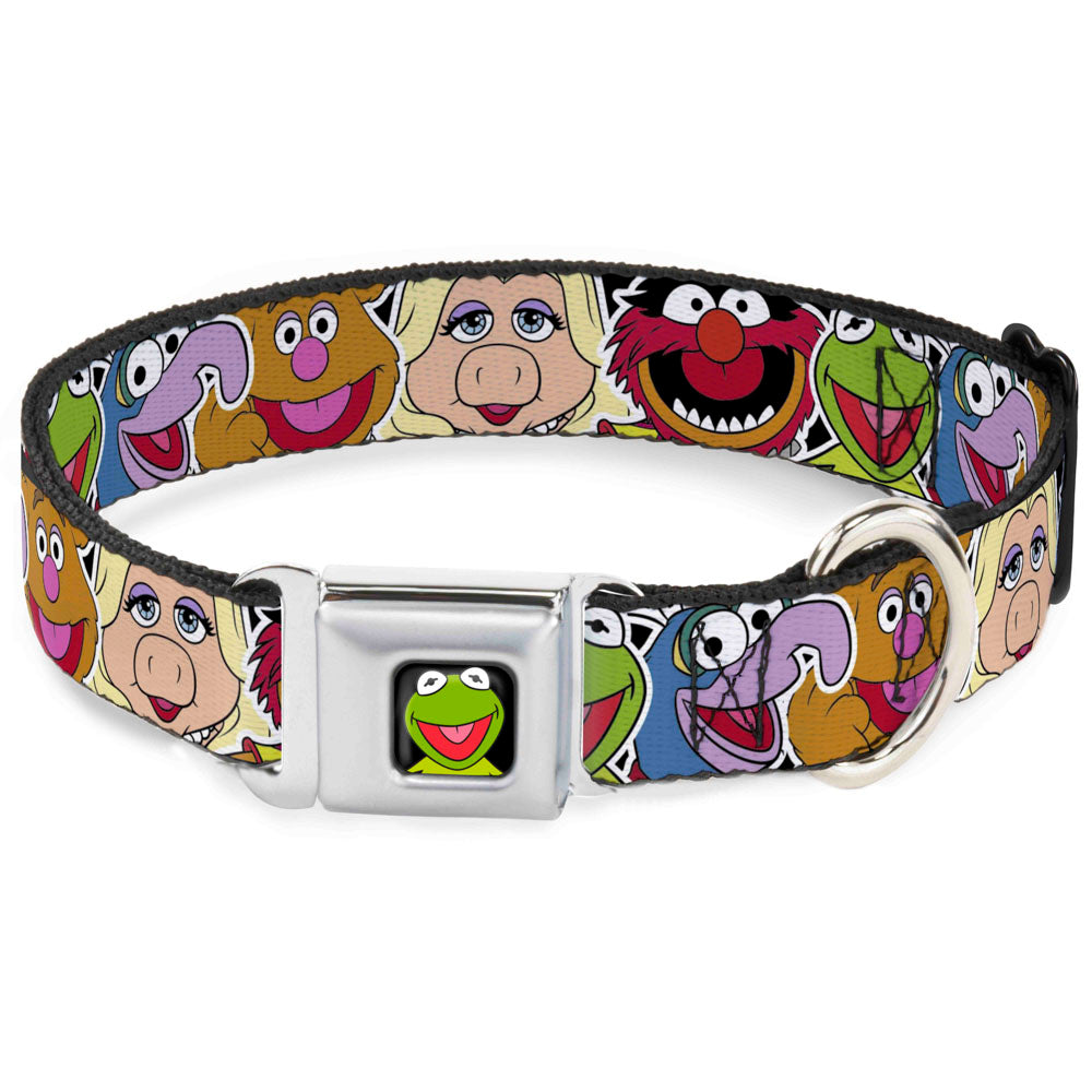 Kermit Face Full Color Black Seatbelt Buckle Collar - Muppets Faces CLOSE-UP Black Dog Collars Seatbelt Buckle Disney