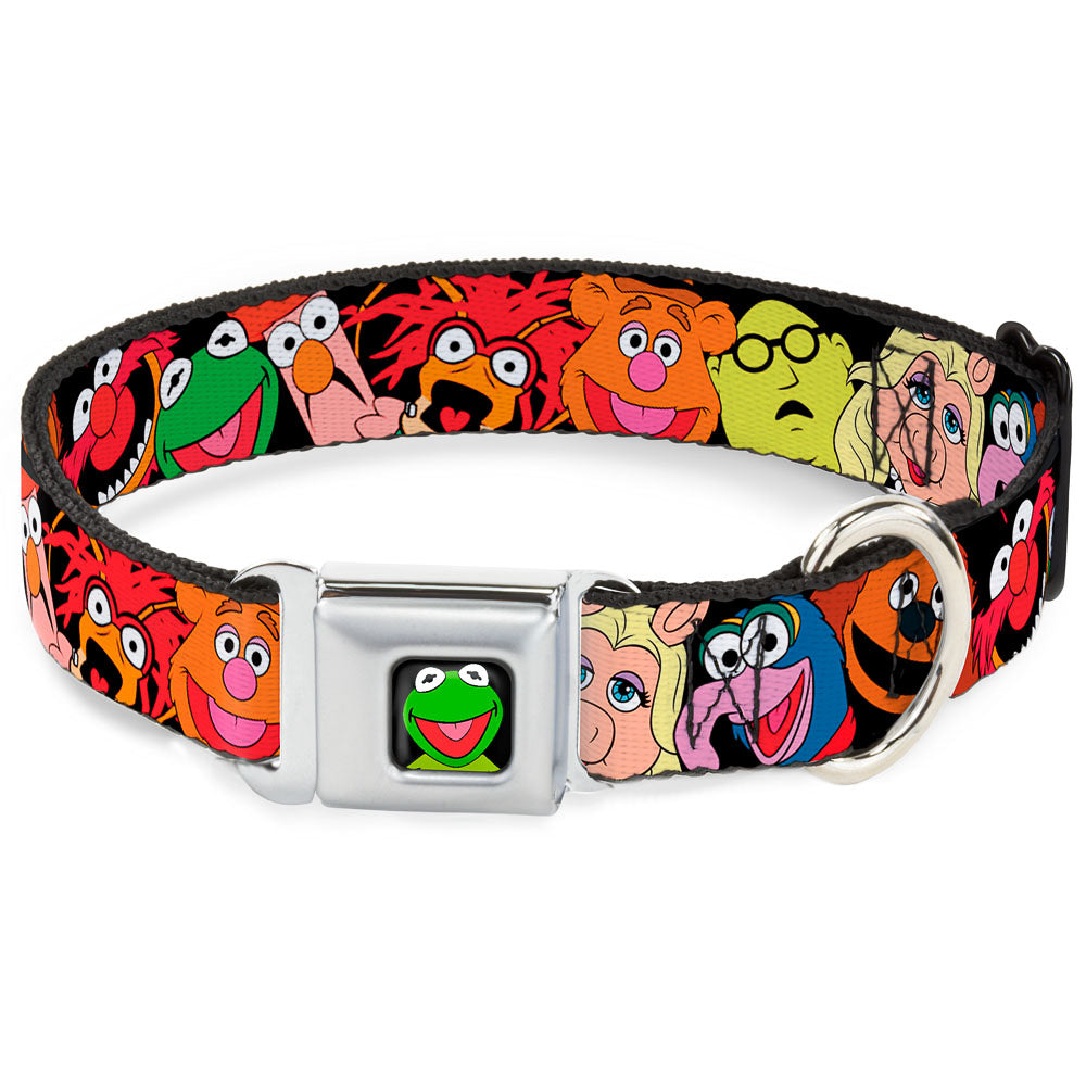 Kermit Face Full Color Black Seatbelt Buckle Collar - Muppets Faces Black Dog Collars Seatbelt Buckle Disney