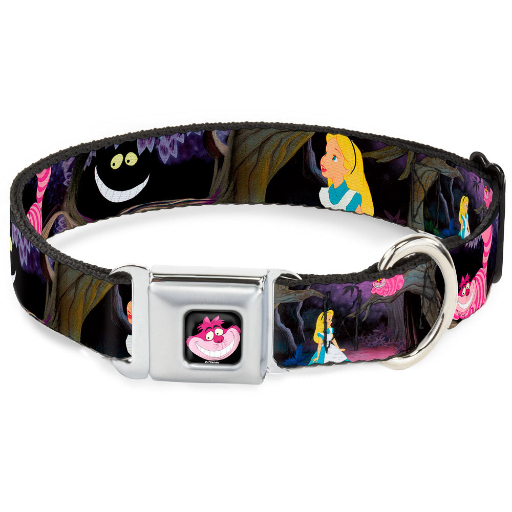 Cheshire Cat Face Full Color Black Seatbelt Buckle Collar - Alice & the Cheshire Cat Scenes Dog Collars Seatbelt Buckle Disney