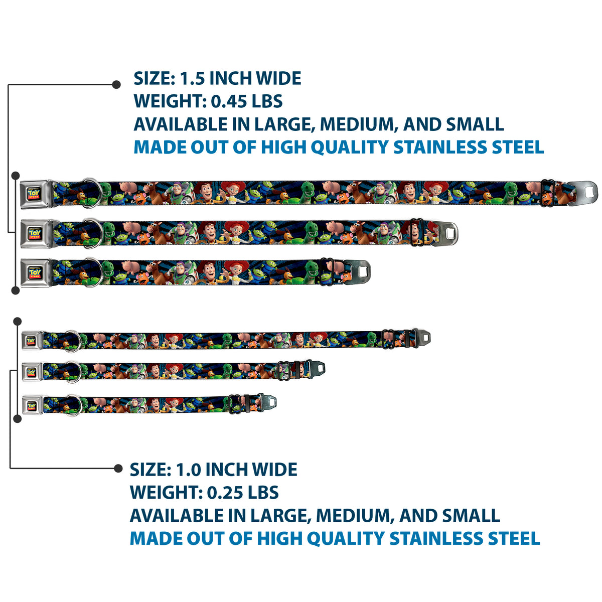 TOY STORY Logo Full Color Black Seatbelt Buckle Collar - Toy Story Characters Running Denim Rays Dog Collars Seatbelt Buckle Disney