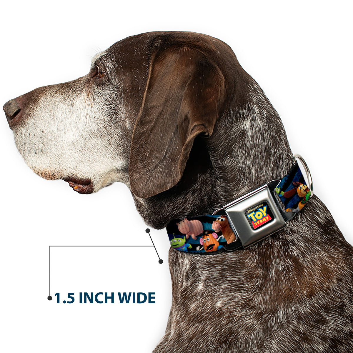 TOY STORY Logo Full Color Black Seatbelt Buckle Collar - Toy Story Characters Running Denim Rays Dog Collars Seatbelt Buckle Disney