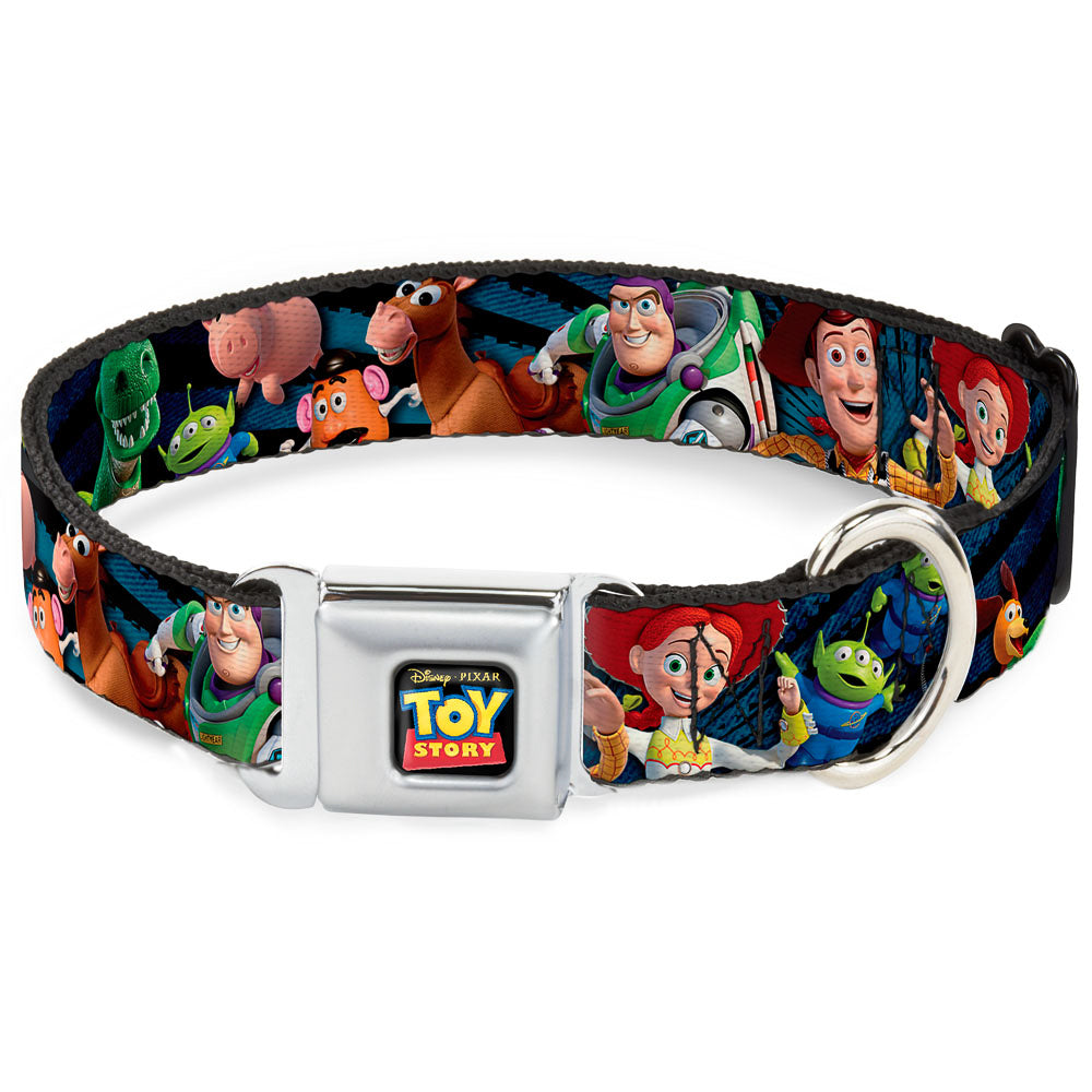 TOY STORY Logo Full Color Black Seatbelt Buckle Collar - Toy Story Characters Running Denim Rays Dog Collars Seatbelt Buckle Disney