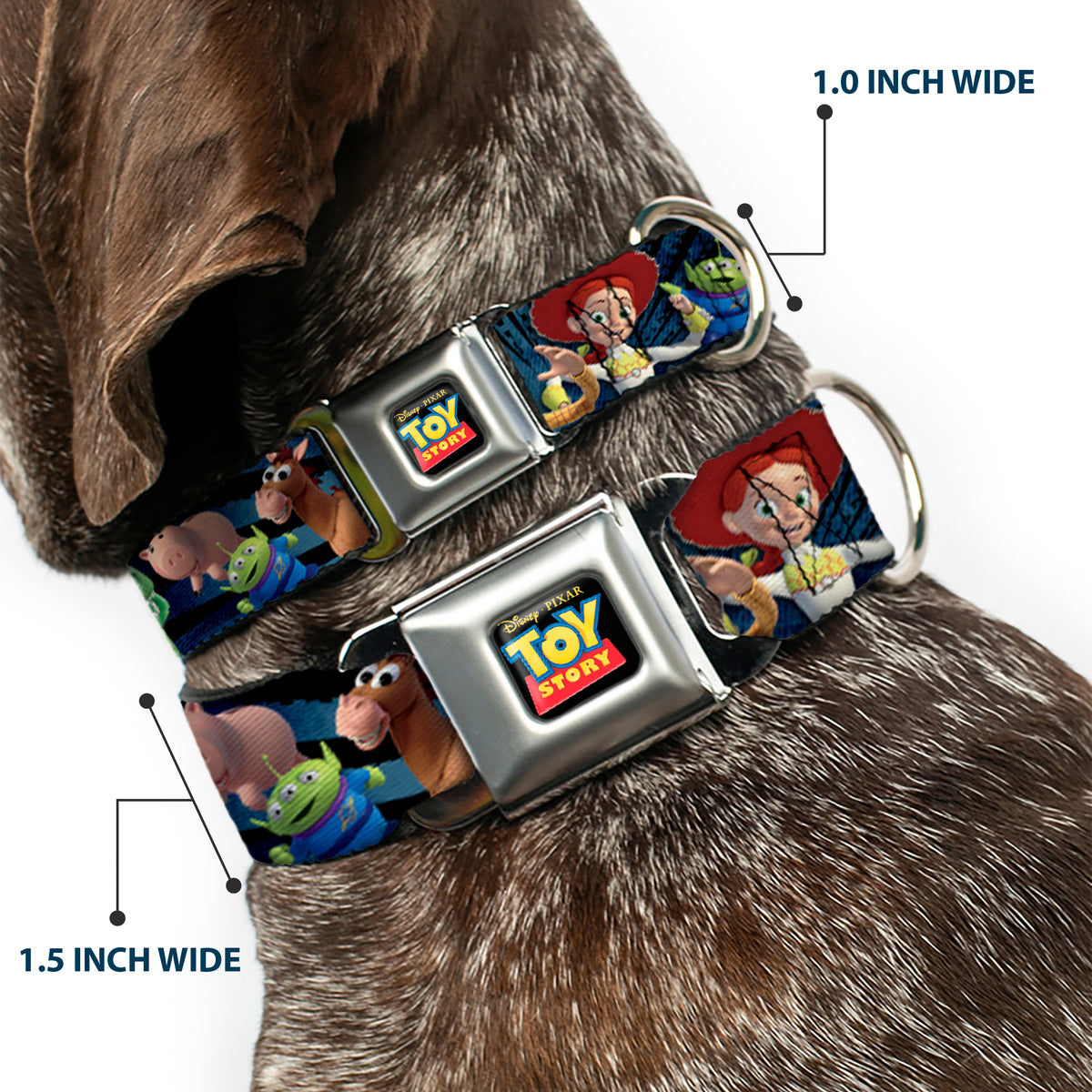 TOY STORY Logo Full Color Black Seatbelt Buckle Collar - Toy Story Characters Running2 Denim Rays Dog Collars Seatbelt Buckle Disney