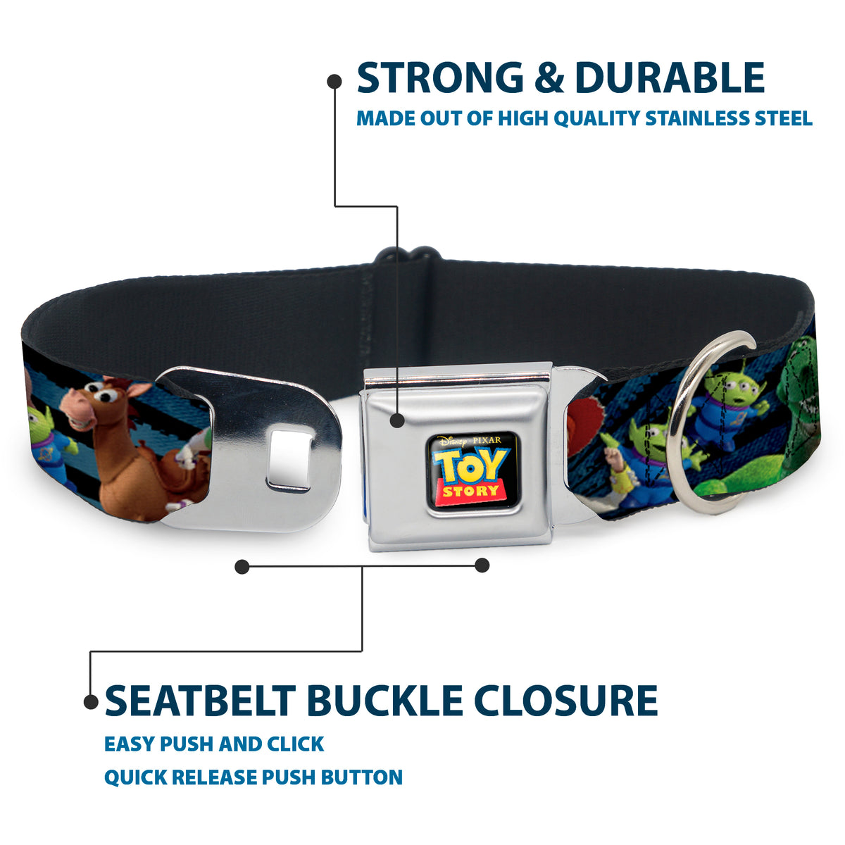 TOY STORY Logo Full Color Black Seatbelt Buckle Collar - Toy Story Characters Running2 Denim Rays Dog Collars Seatbelt Buckle Disney
